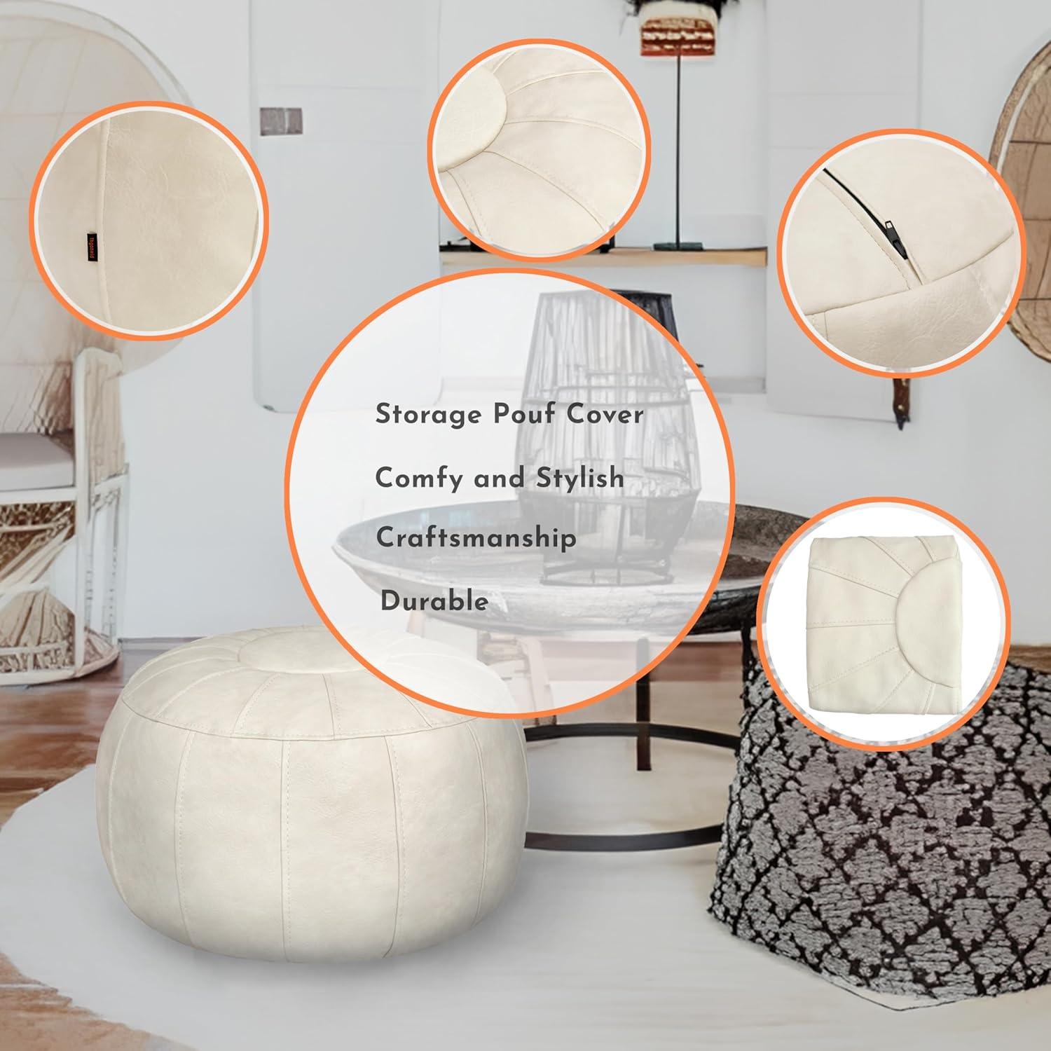 Unstuffed Handmade Moroccan Round Pouf Foot Stool Ottoman Seat Faux Leather Large Storage Bean Bag Floor Chair Foot Rest For Living Room, Bedroom Or Wedding Gifts