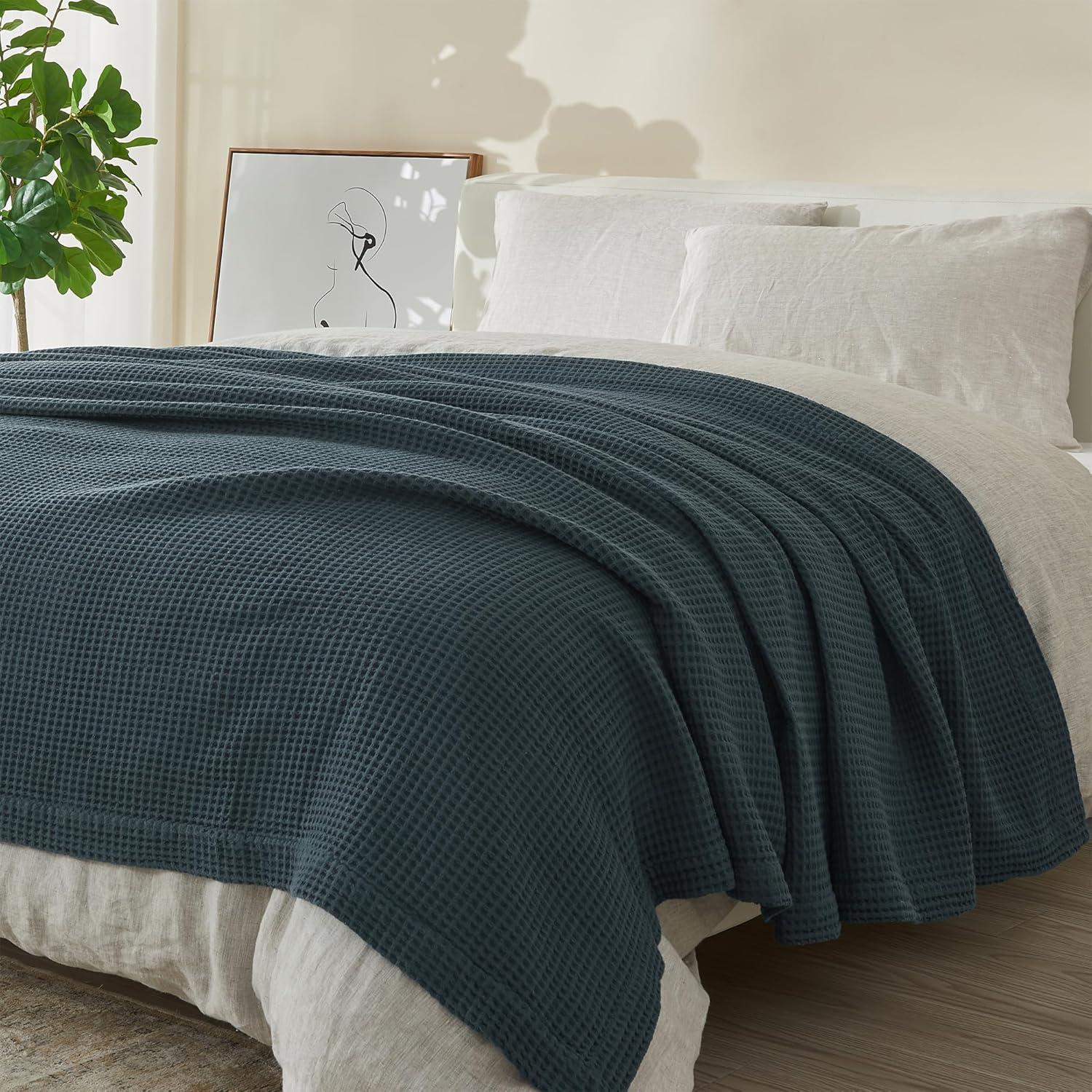 Vintage Comfort 100% Cotton Waffle Weave Thermal Bed Blanket, Twin
