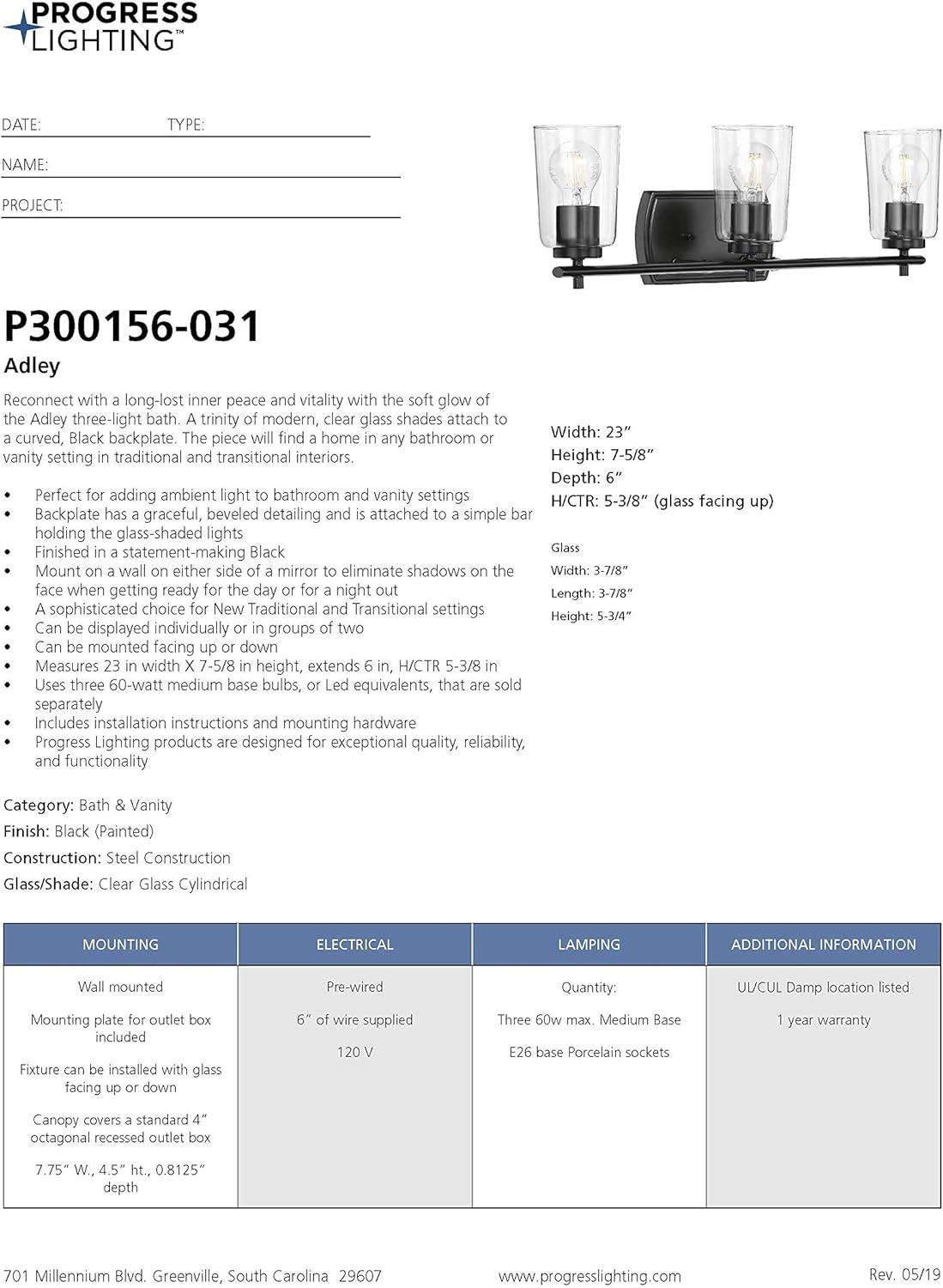 P300156-031-Progress Lighting-Adley - 3 Light - Cylinder Shade in New Traditional and Transitional and Traditional style - 23 Inches wide by 7.63