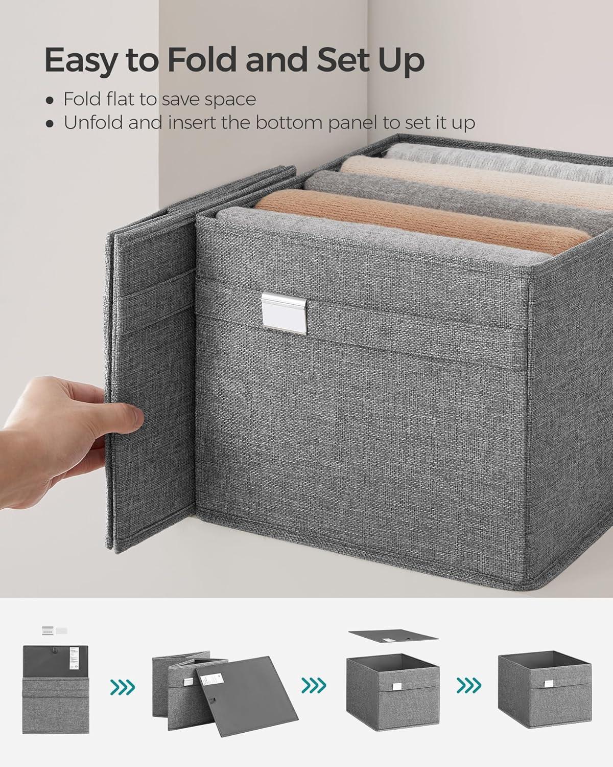 SONGMICS Storage Baskets, Set of 4 Extra Large Storage Bins for Organizing, 30L, 15.7 x 11.8 x 9.8 Inches, Fabric Storage Cubes for Shelves, Easy to Clean, Foldable, 2 Handles, Dove Gray UROB240G04