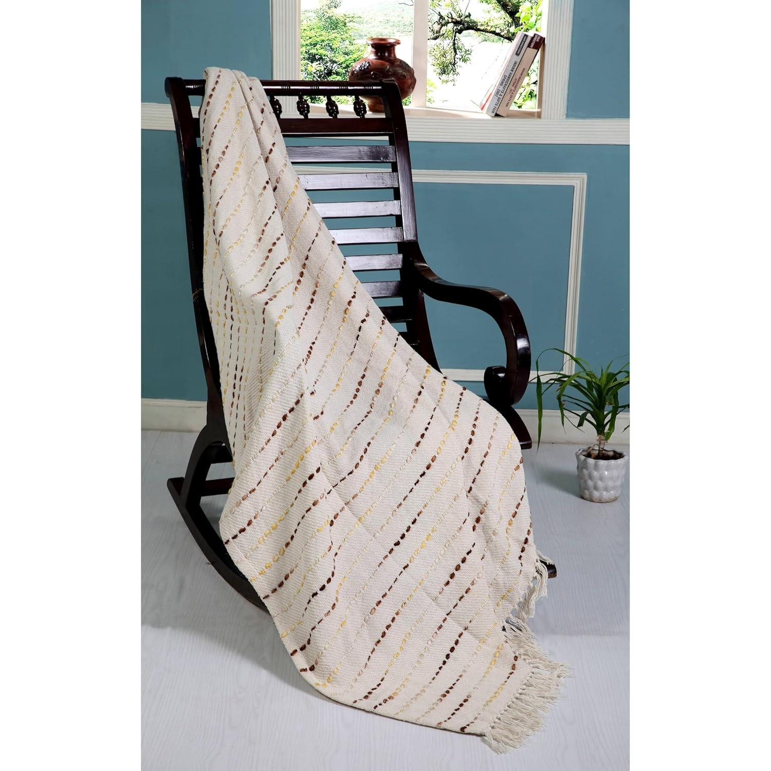 Rajani Home Deep Ombre Striped Handmade Woven Throw Blanket with Fringe