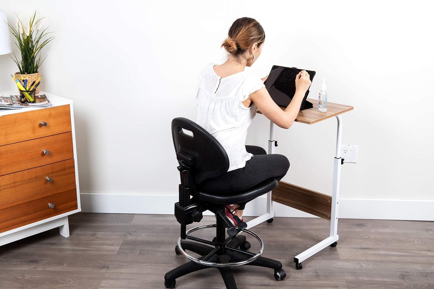 Adjustable Brown Particle Board Mobile Laptop Desk with Keyboard Tray