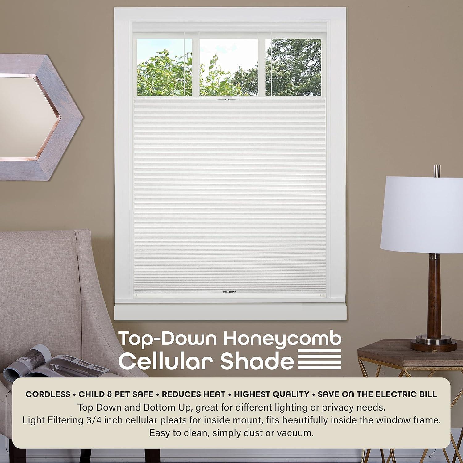 Achim Top Down Bottom Up Roller Window Shade, 64 x 23, Cordless, White Polyester, Light Filtering, Indoor