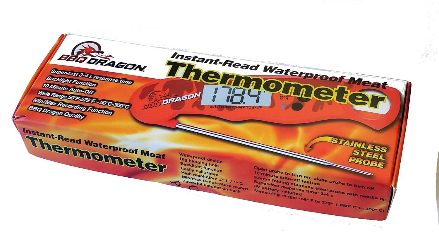 BBQ Dragon Meat Thermometer Digital - Waterproof Instant Read Food Thermometer for Cooking, Baking, & Grilling - Digital Meat Thermometer with Probe - Kitchen Thermometer for Cooking & Candy Making