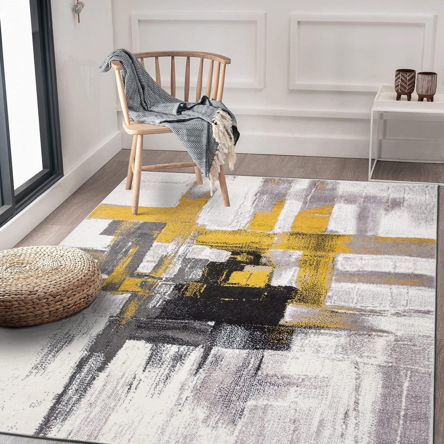 World Rug Gallery Contemporary Modern Abstract Gold 6'6" x 9' Area Rug