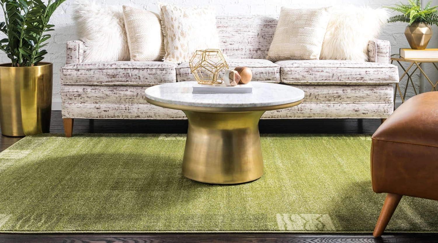 Green Tufted Rectangular Easy Care Synthetic Rug