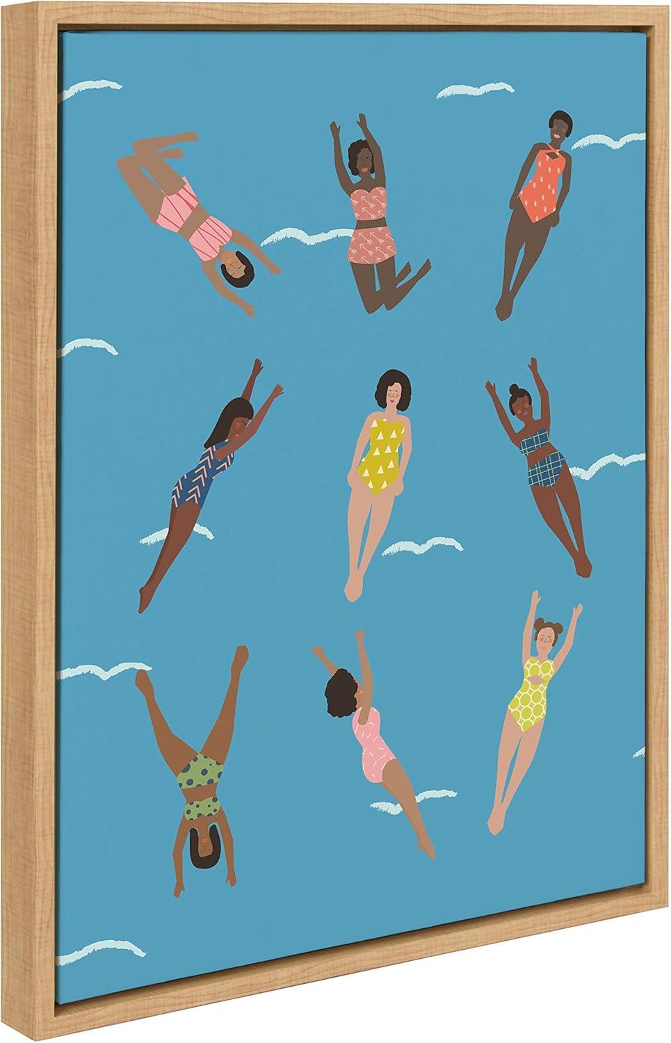 18" x 24" Sylvie Swimmers Framed Canvas by Queenbe Monyei Natural - Kate & Laurel All Things Decor