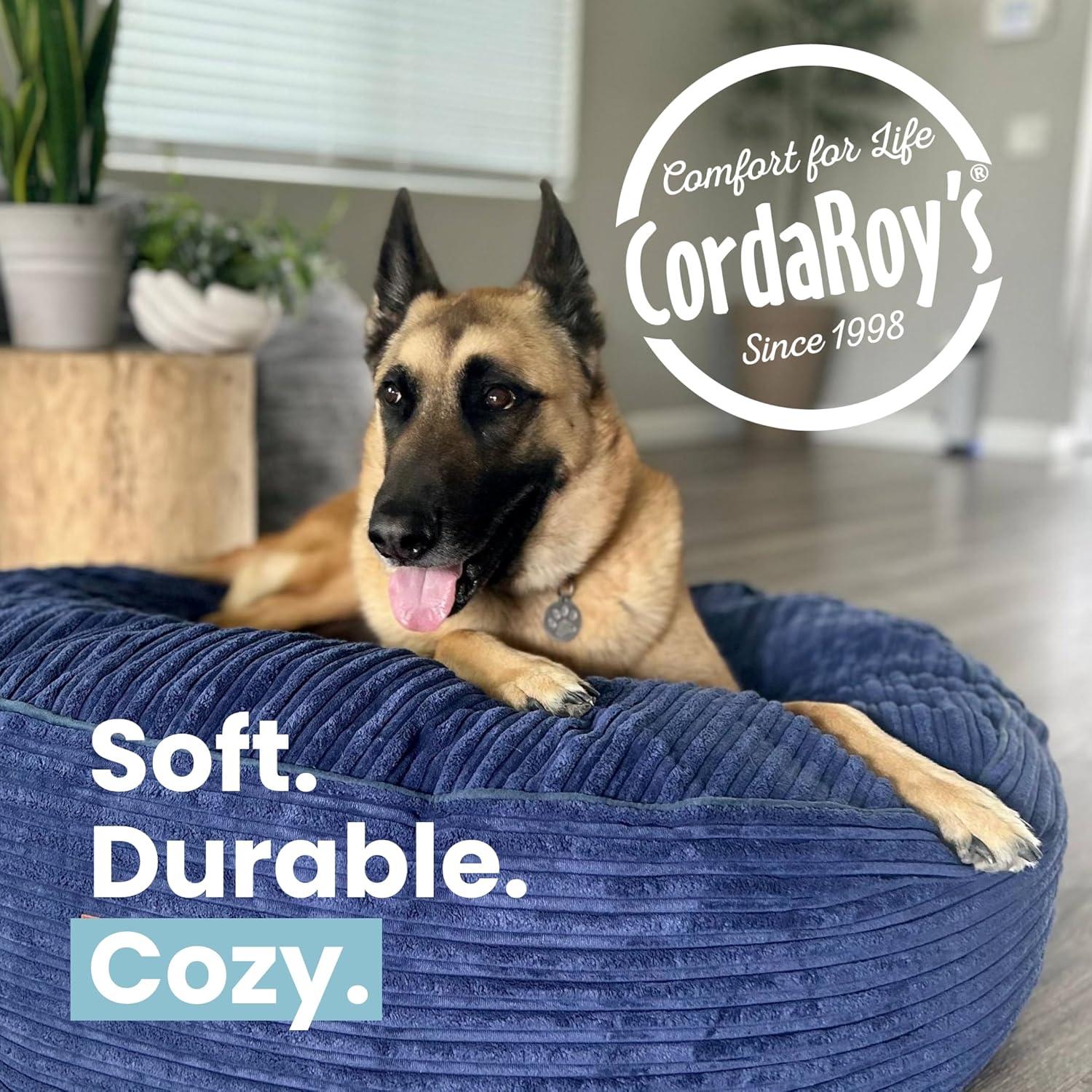 Khaki 40-Inch Waterproof Terry Corduroy Dog Bed