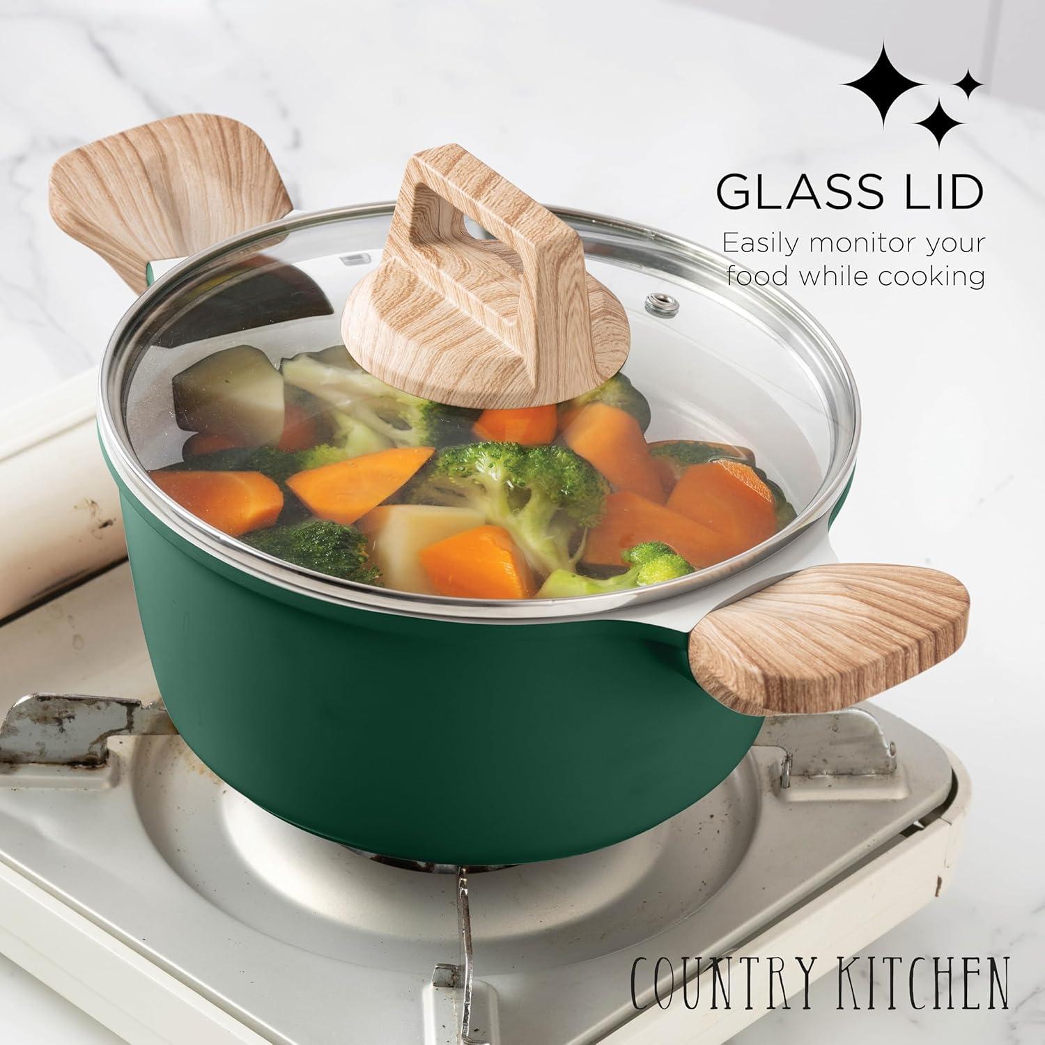 Sage Green Nonstick Cast Aluminum 14-Piece Cookware Set with Utensils