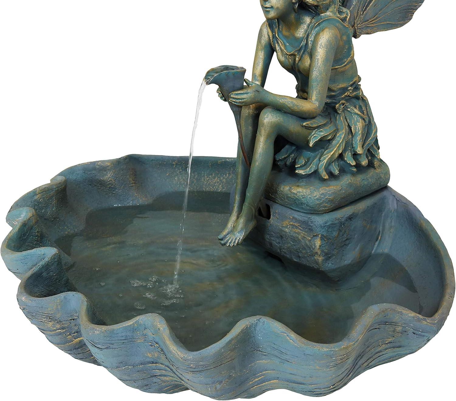 Sunnydaze 30"H Electric Fiberglass Fairy Shell Outdoor Water Fountain