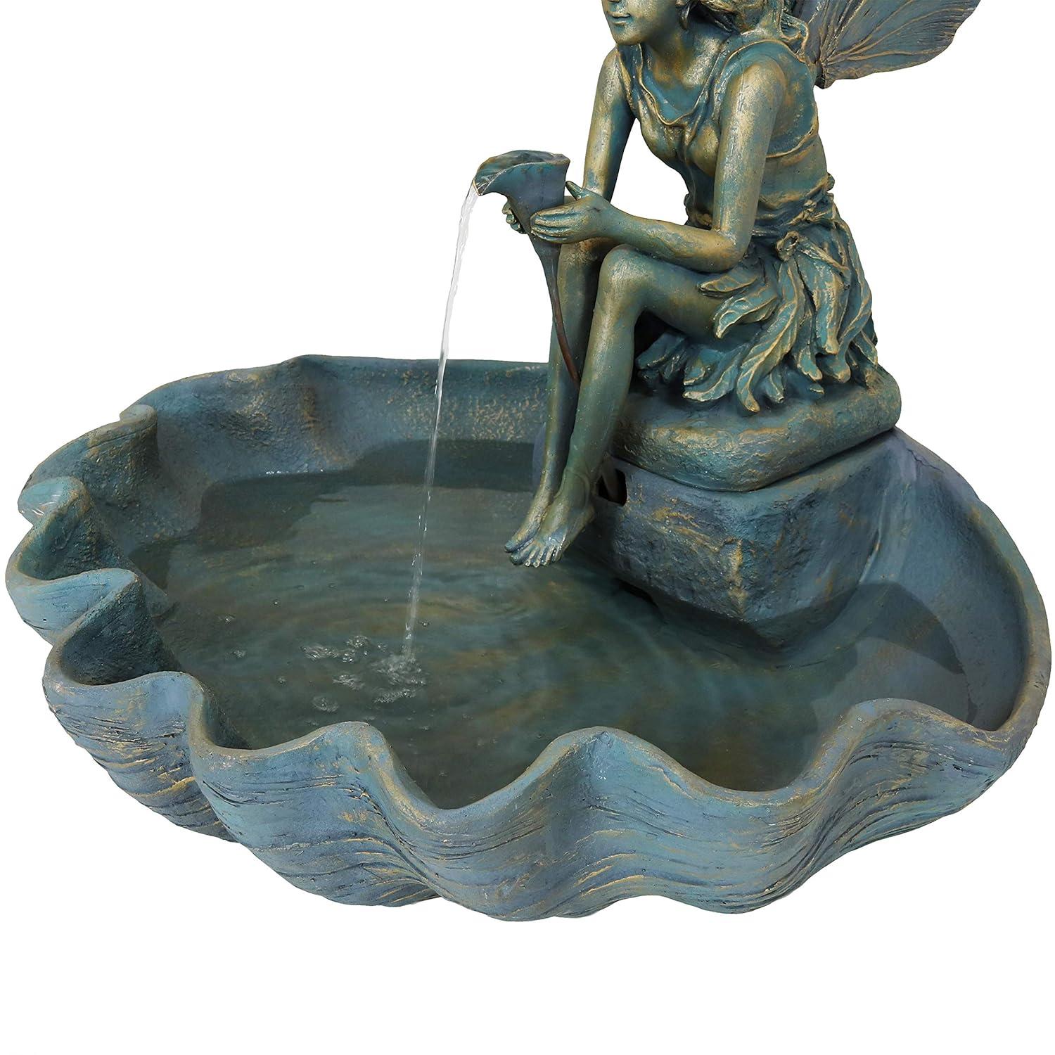 Sunnydaze 30"H Electric Fiberglass Fairy Shell Outdoor Water Fountain