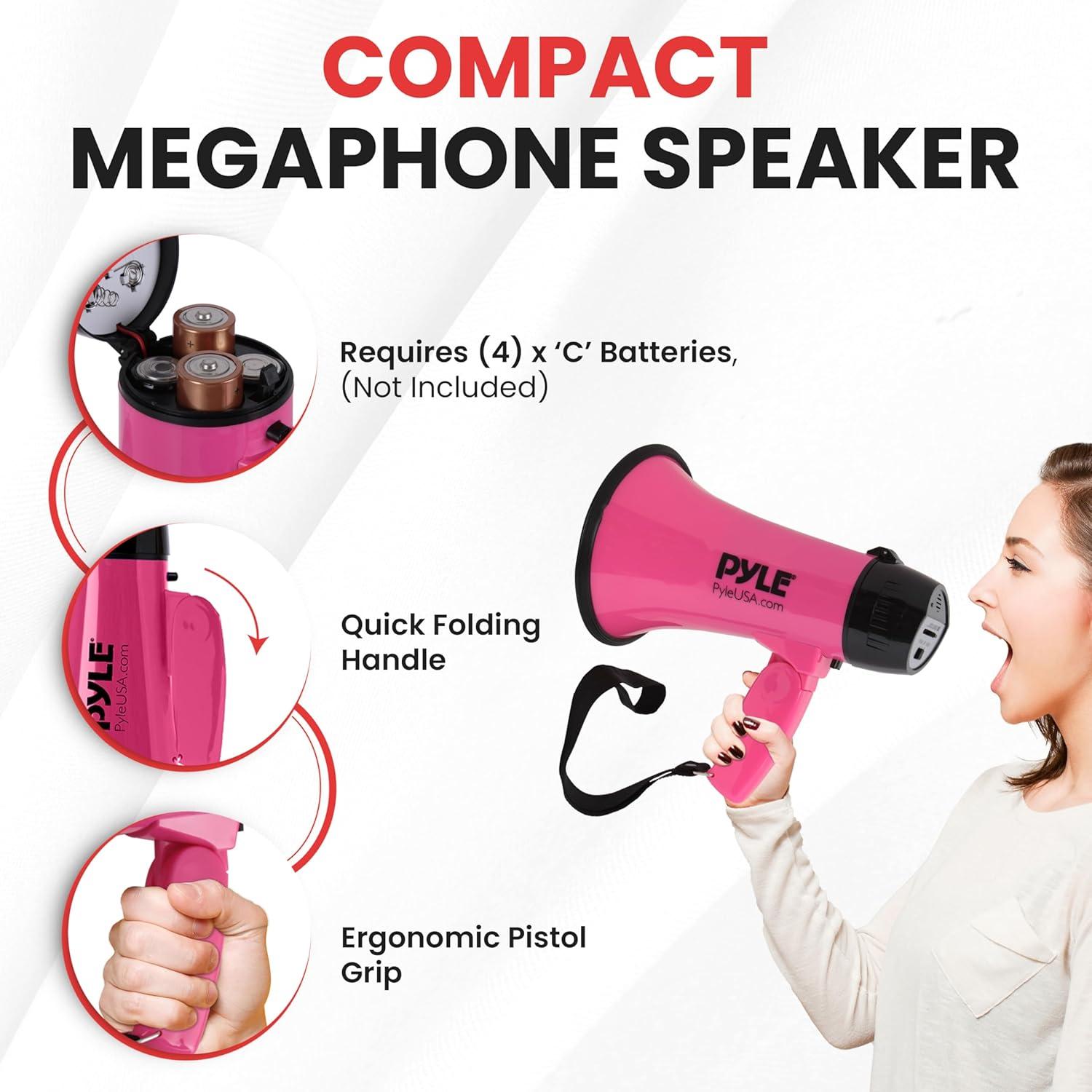 Pyle Portable Megaphone Speaker Siren Bullhorn - Pink
