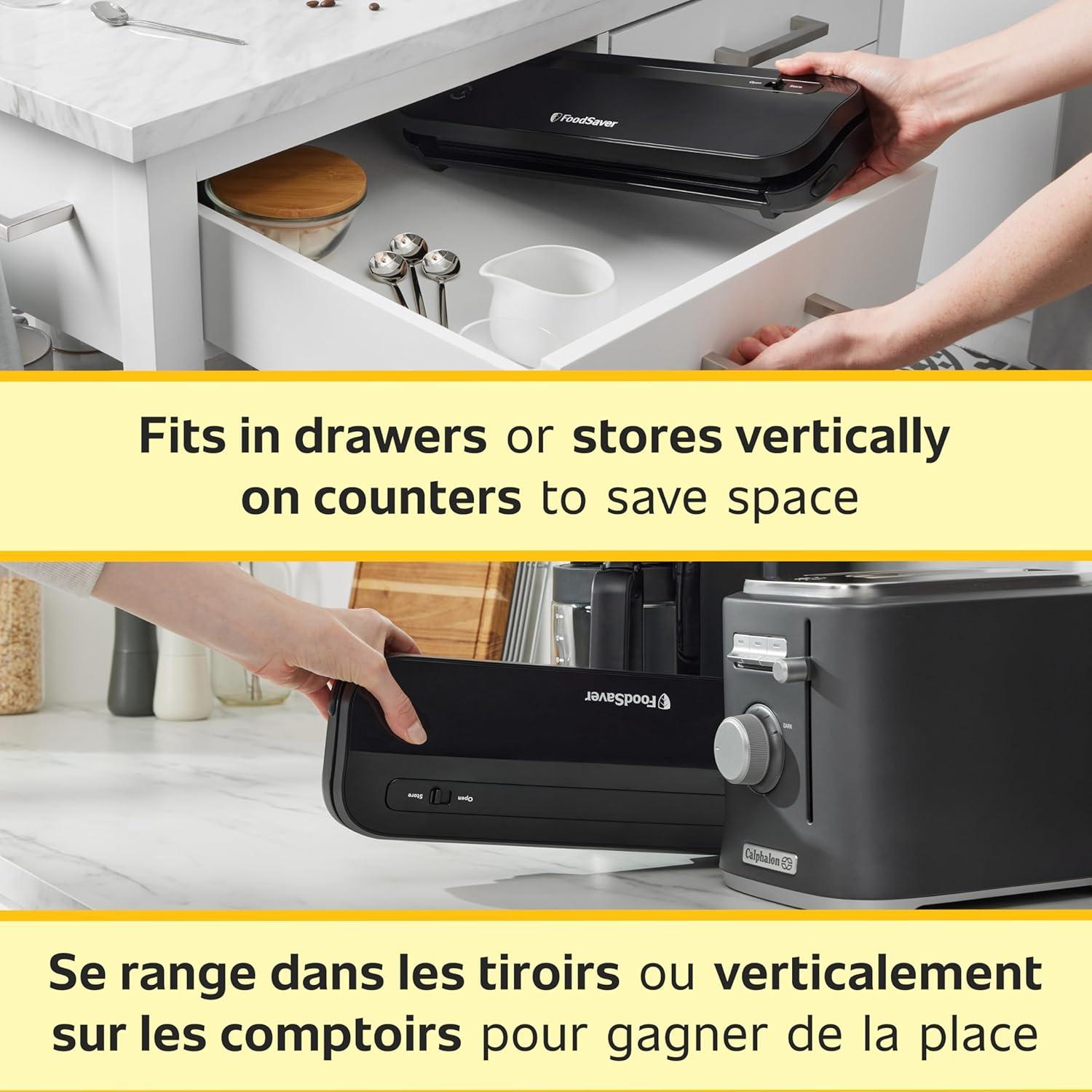 FoodSaver Space-Saving Vacuum Sealer with Bags and Roll Black: Compact Food Savers Vacuum System, Plastic & Metal