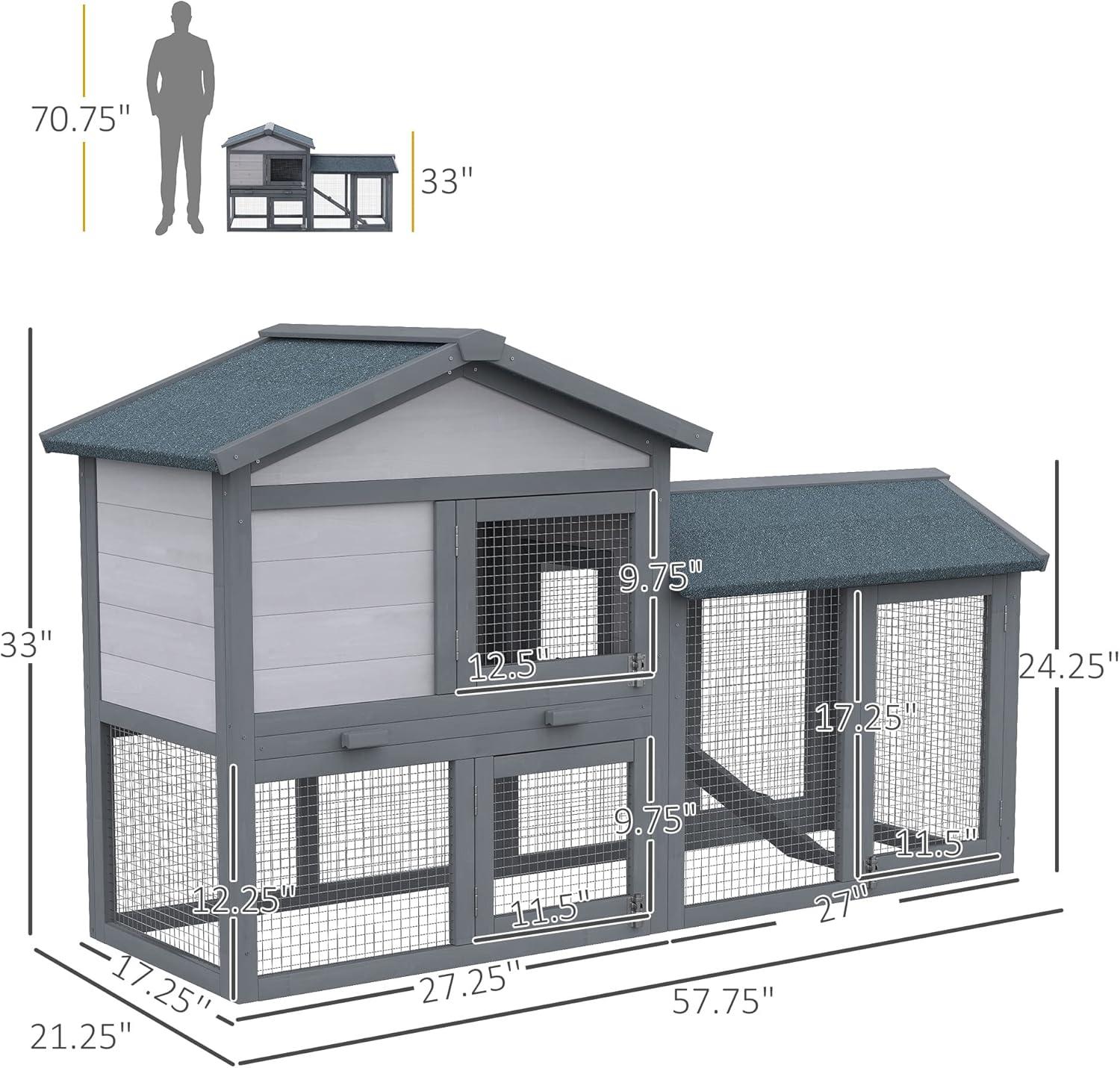 Dark Gray and White Wooden Guinea Pig Hutch with Run