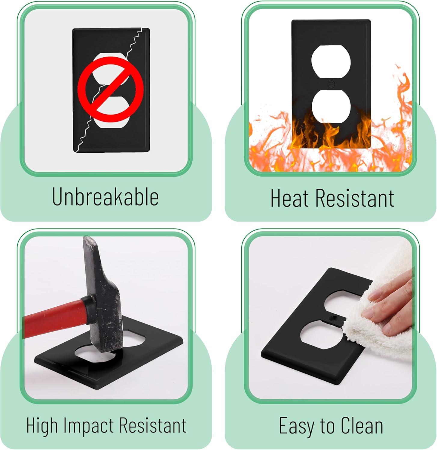 Black Painted Duplex Receptacle Outlet Cover Plates, 10 Pack