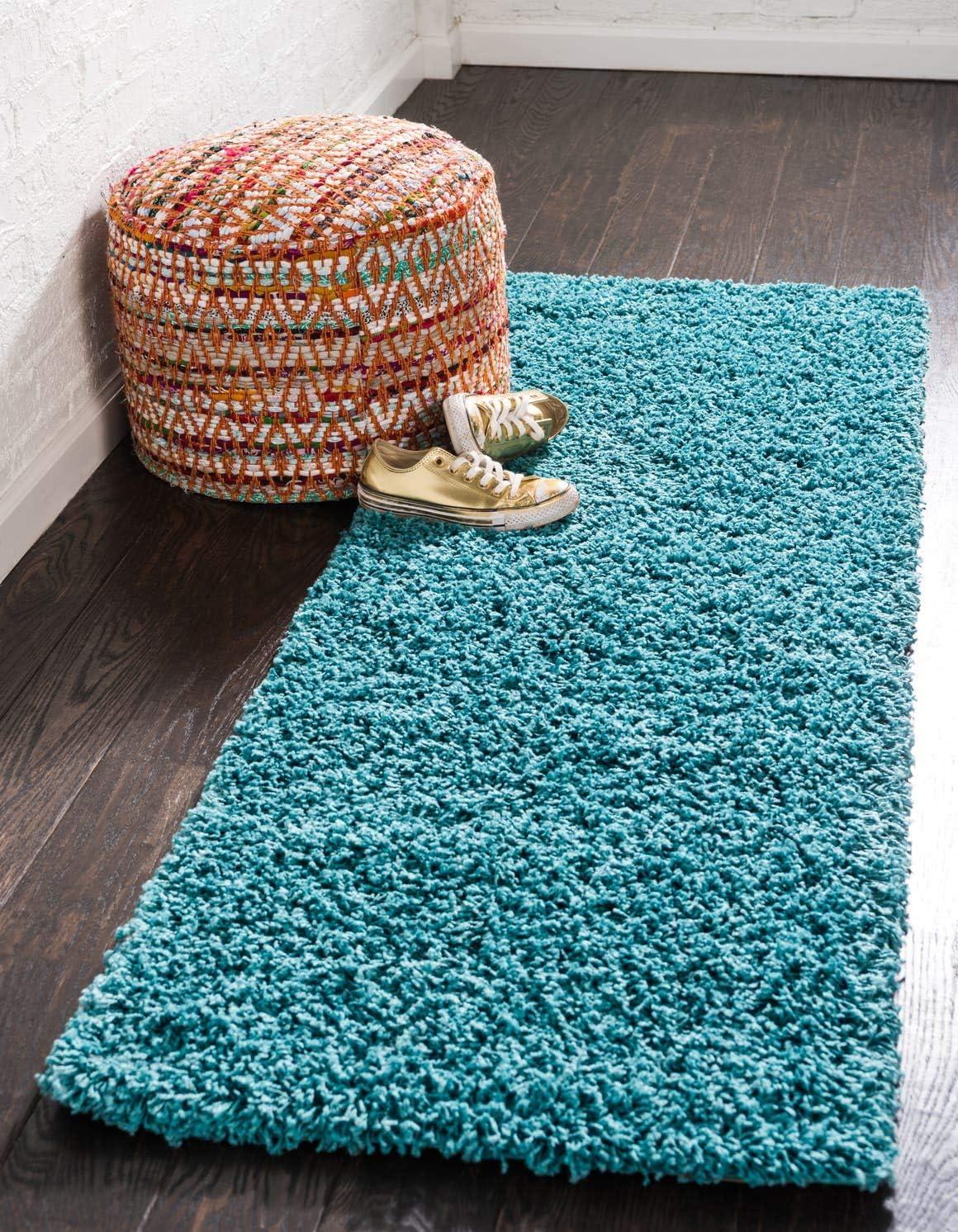 Unique Loom 2' 2 x 6' 7 Solid Shag Deep Aqua Blue Area Rug