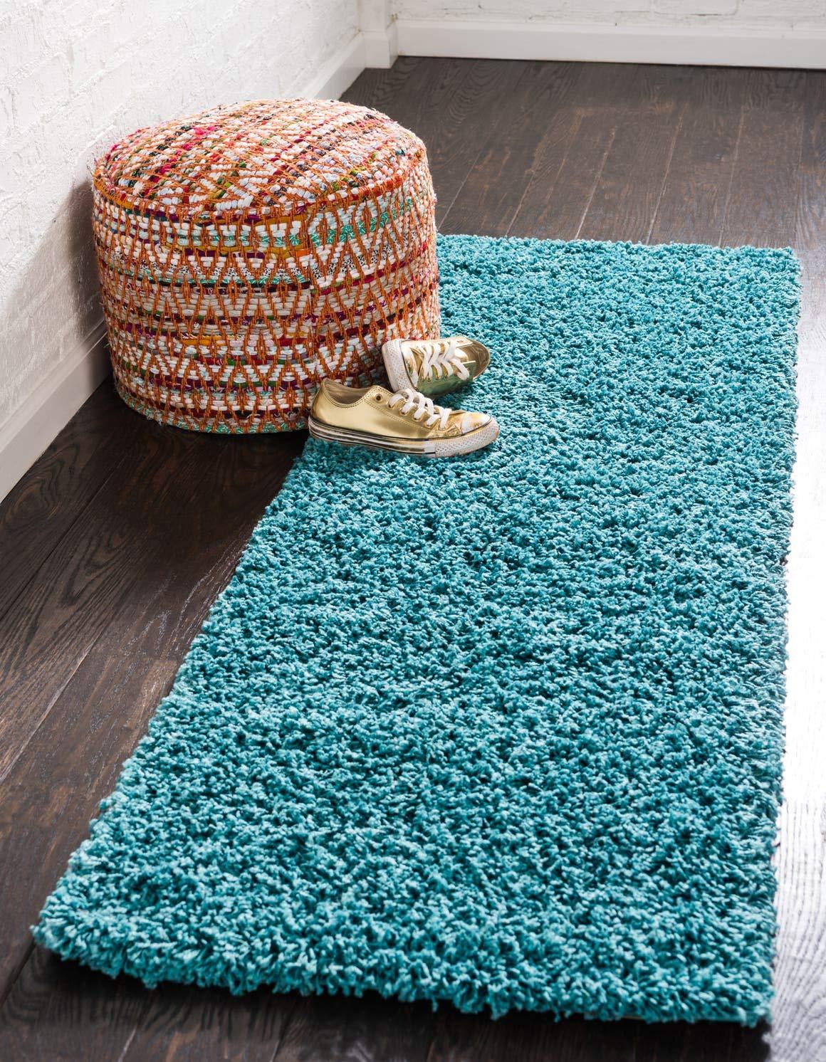 Unique Loom 2' 2 x 6' 7 Solid Shag Deep Aqua Blue Area Rug