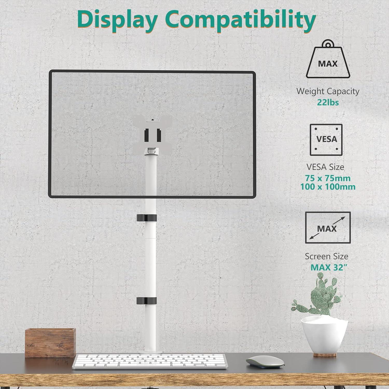 White Extra Tall Adjustable Monitor Desk Mount for 13-32 Inch Screens