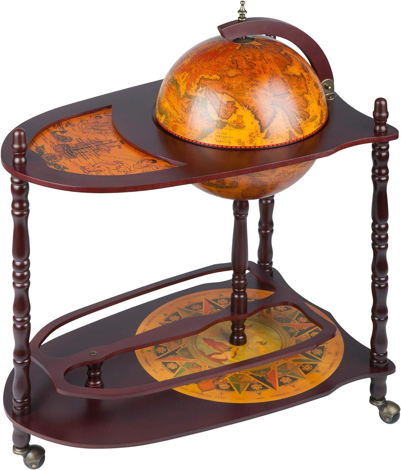 Sepia-Toned Vintage Globe Bar Cart with Wine Storage