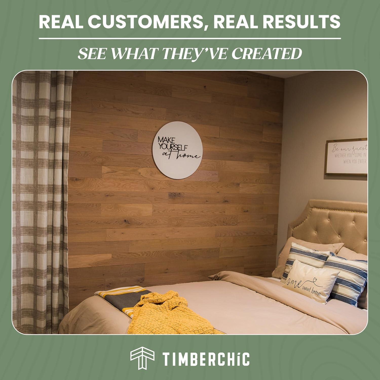 Timberchic Oak Wooden Wall planks - Simple Peel & Stick Wall Covering Application for DIY Accent Wall & Home Improvement - Premium Modern Wall Paneling - 10 sq ft