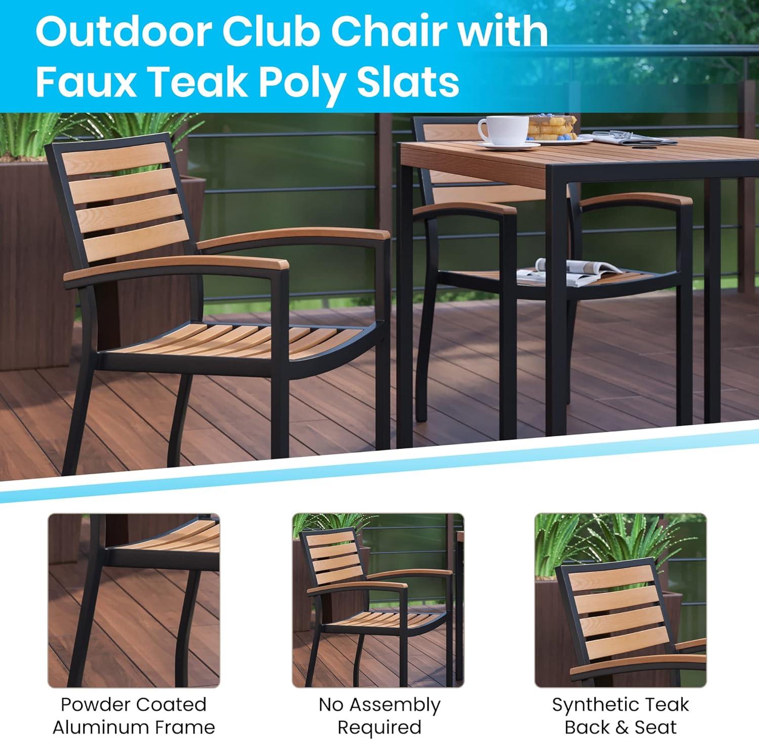 Flash Furniture Lark Series 3-Piece Steel/Aluminum Teak Patio Table and Chair Set, Teak