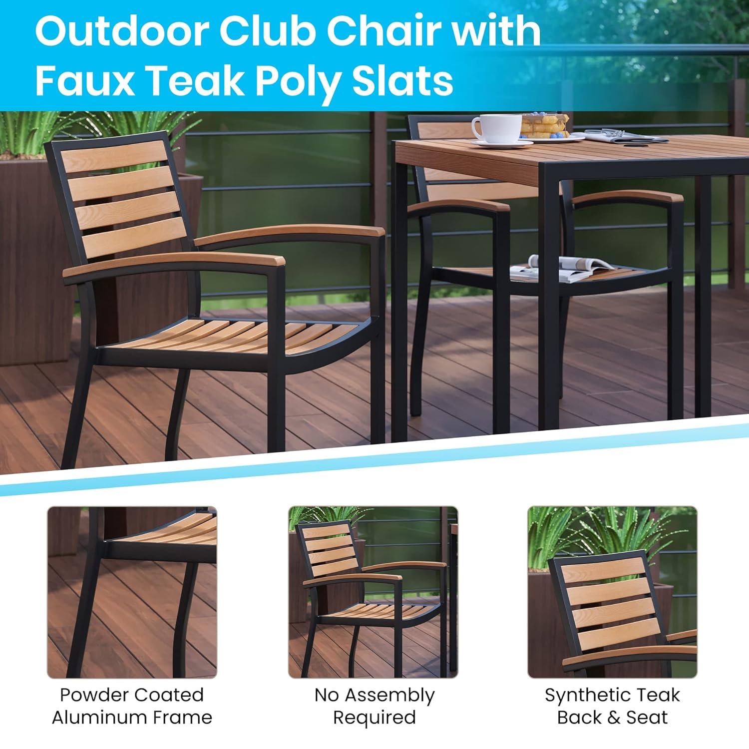 Flash Furniture Lark Series 3-Piece Steel/Aluminum Teak Patio Table and Chair Set, Teak