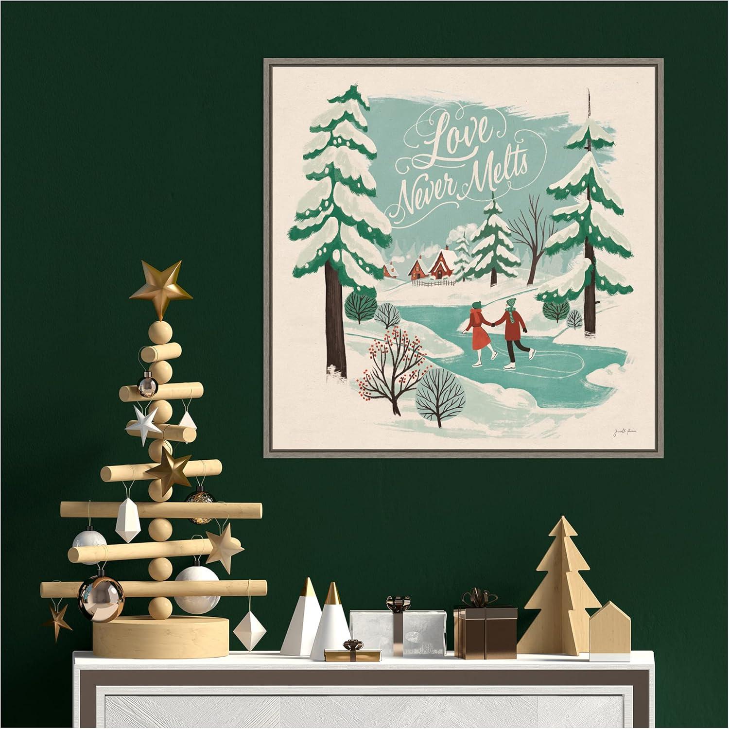 22" x 22" Winter Bliss V Ice Skating Framed Wall Canvas - Amanti Art