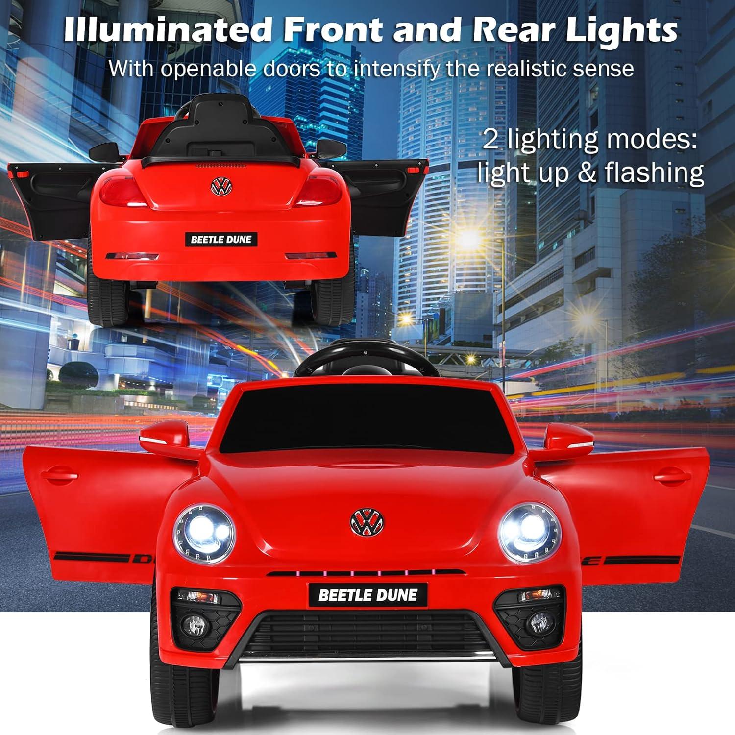 Costway 12V Kids Ride On Car Licensed Volkswagen Beetle with Remote Control & Music Red