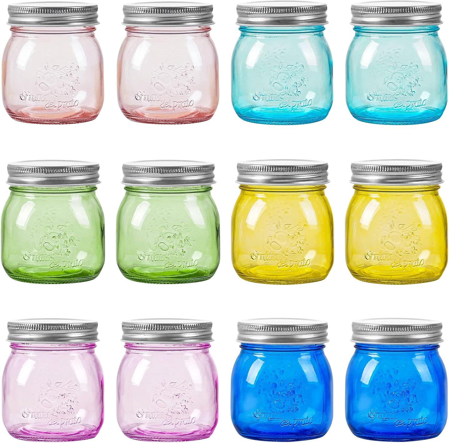 Premium Colored Mason Jars 8 oz with Metal Lids | Regular Mouth Canning Jar for Jam, Honey, Wedding Favors | Food Safe & Durable Glass | Versatile Kitchen Decor & Crafting Jar|Jars are food safe and d