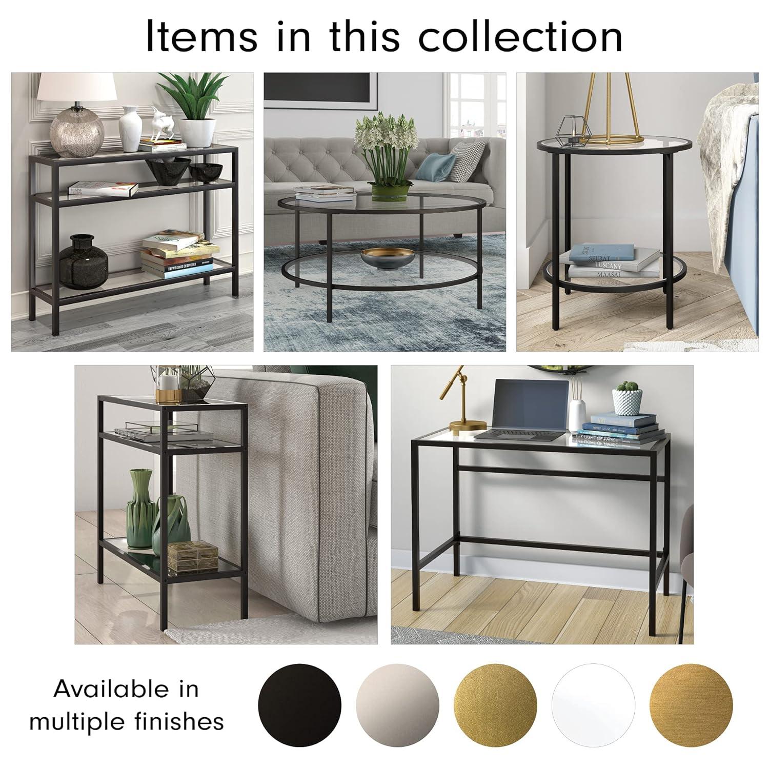 Sivil 55" Blackened Bronze and Black Metal Console Table with Glass Top