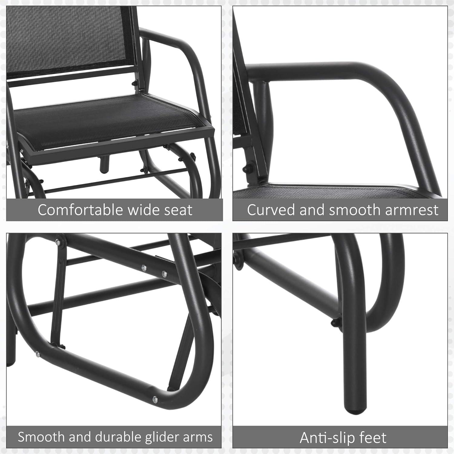 Outsunny Outdoor Glider Chairs, Swing Chair with Breathable Mesh Fabric, Curved Armrests and Steel Frame for Porch, Garden, Poolside, Balcony, Black