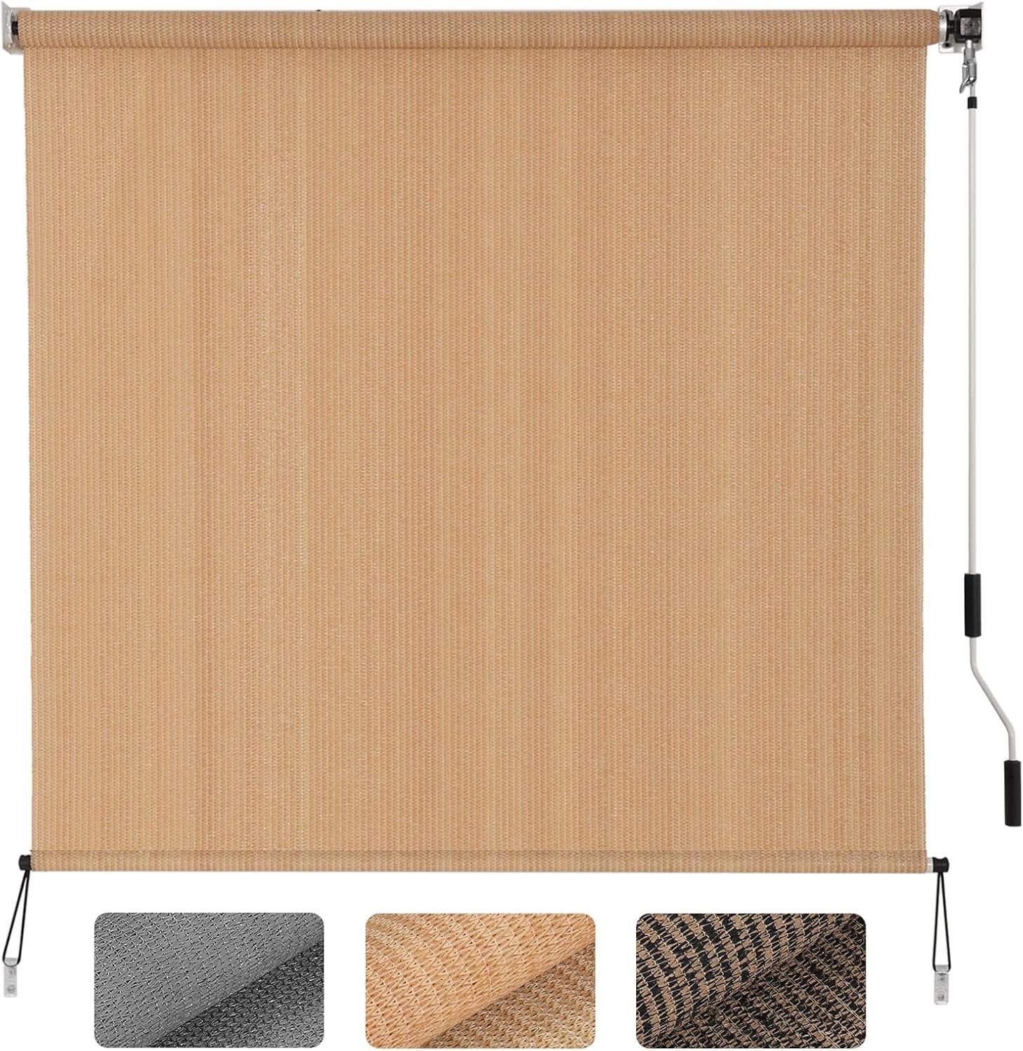 SMONTER Outdoor Sunshade Roller Shade 6'W x 6'H (72" Wx72 H), Exterior Cordless Roll Up Shades Blinds, UV Protection Shade Cloth with Crank Operation for Outside Windows Patio Porch Gazebo, Walnut
