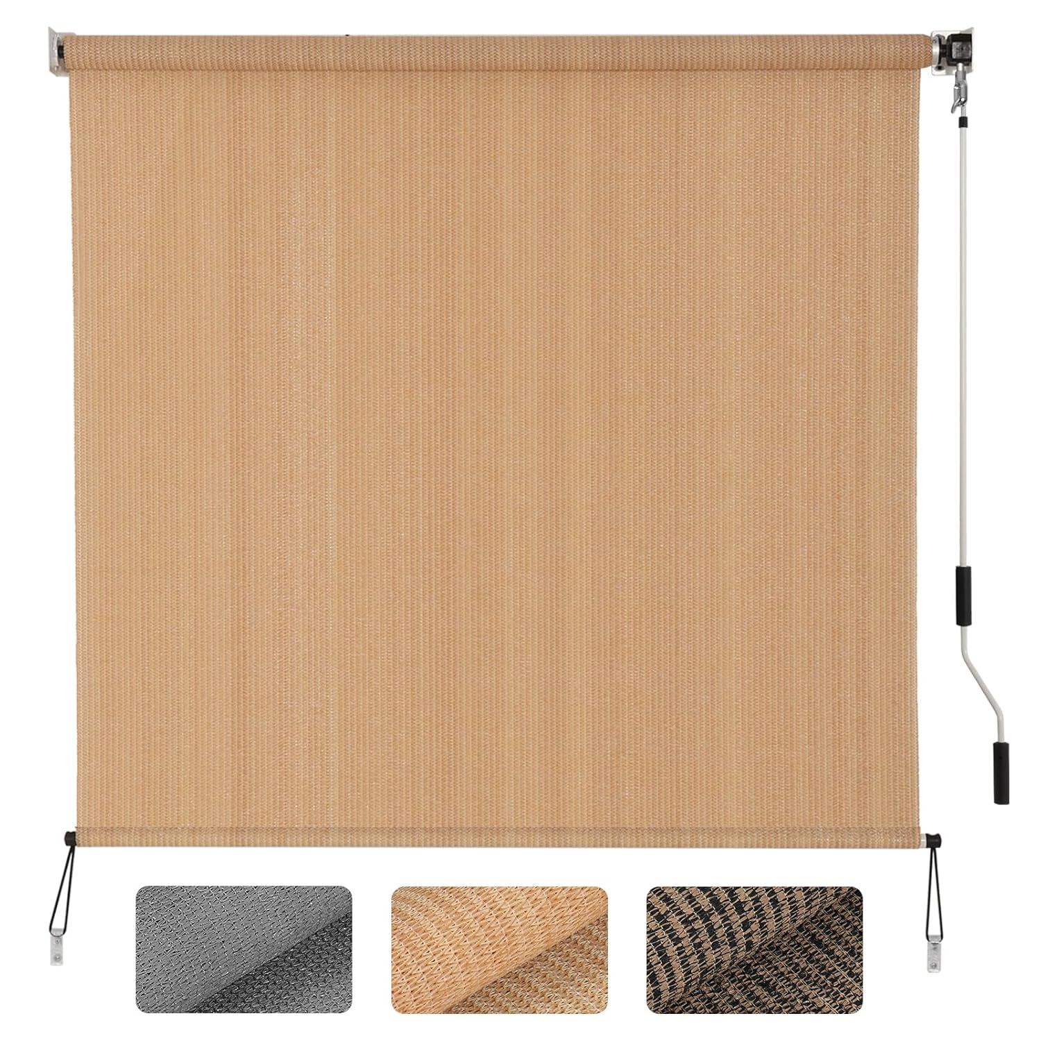 SMONTER Outdoor Sunshade Roller Shade 6'W x 6'H (72" Wx72 H), Exterior Cordless Roll Up Shades Blinds, UV Protection Shade Cloth with Crank Operation for Outside Windows Patio Porch Gazebo, Walnut