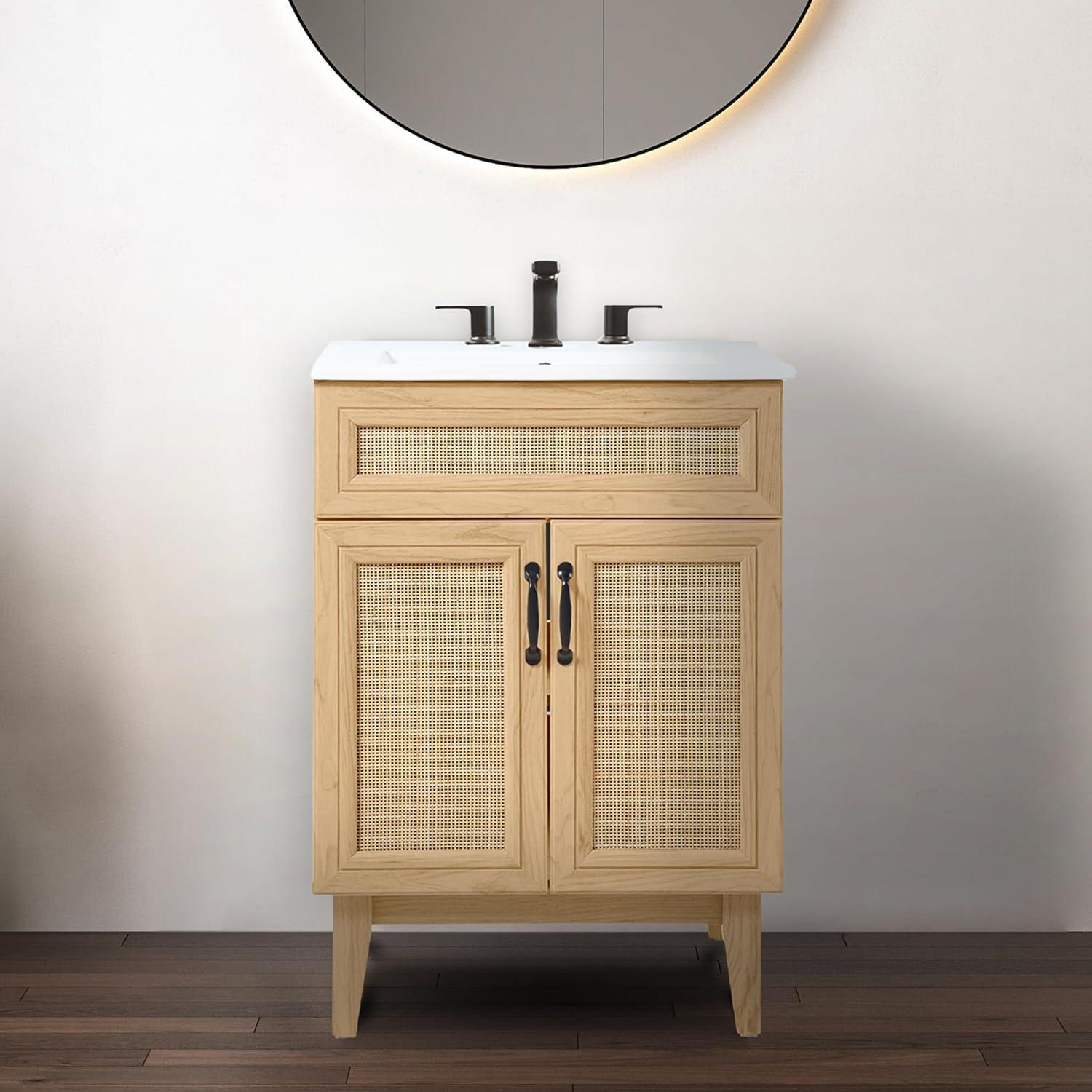 Javer 24" Rattan Modern Farmhouse 2-Shelf Bath Vanity Cabinet Only (Sink Basin not Included)