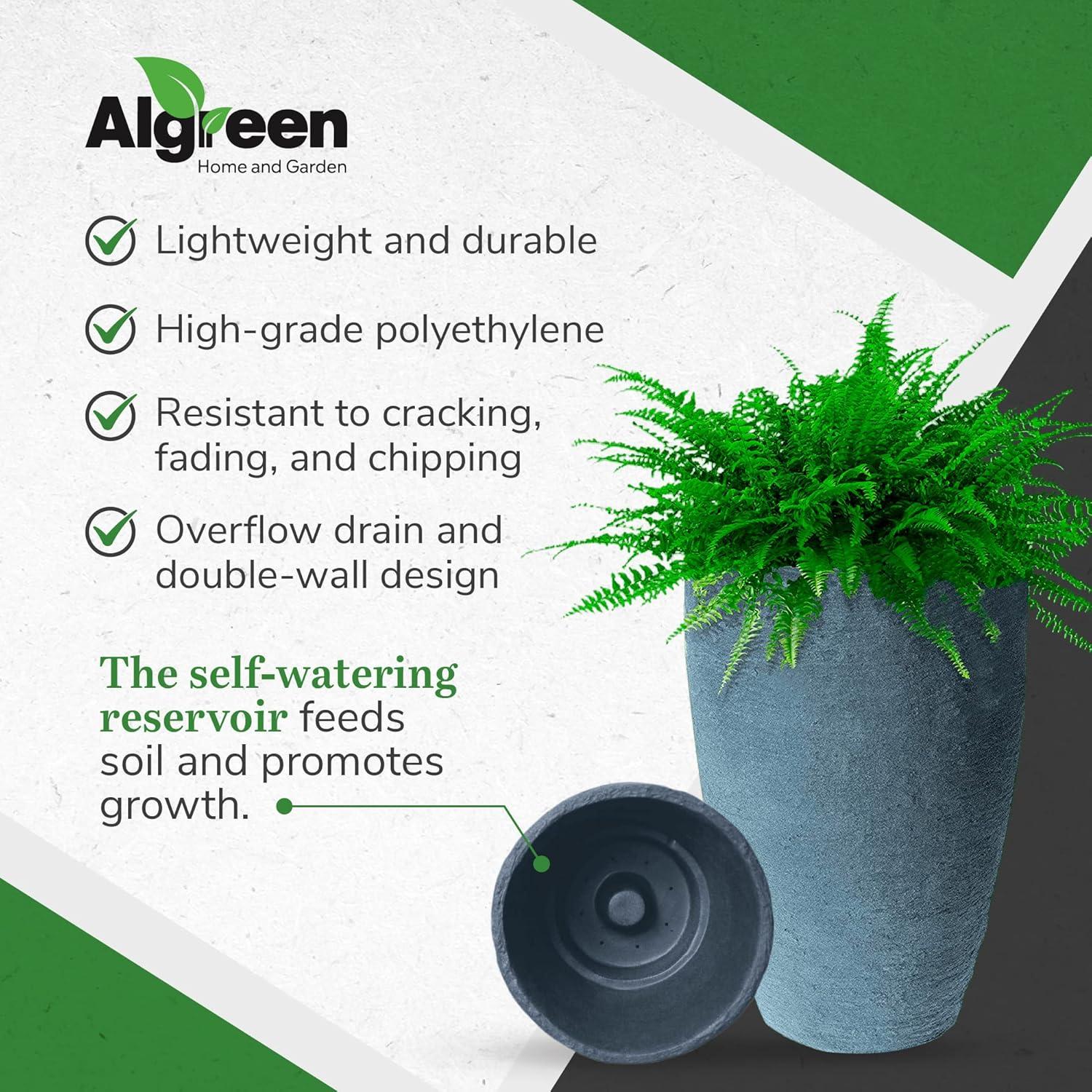 Algreen Products 87301 Athena 20.5" Self Watering Level Indicator Indoor Outdoor Plastic Planter with Overflow Drain, Charcoalstone