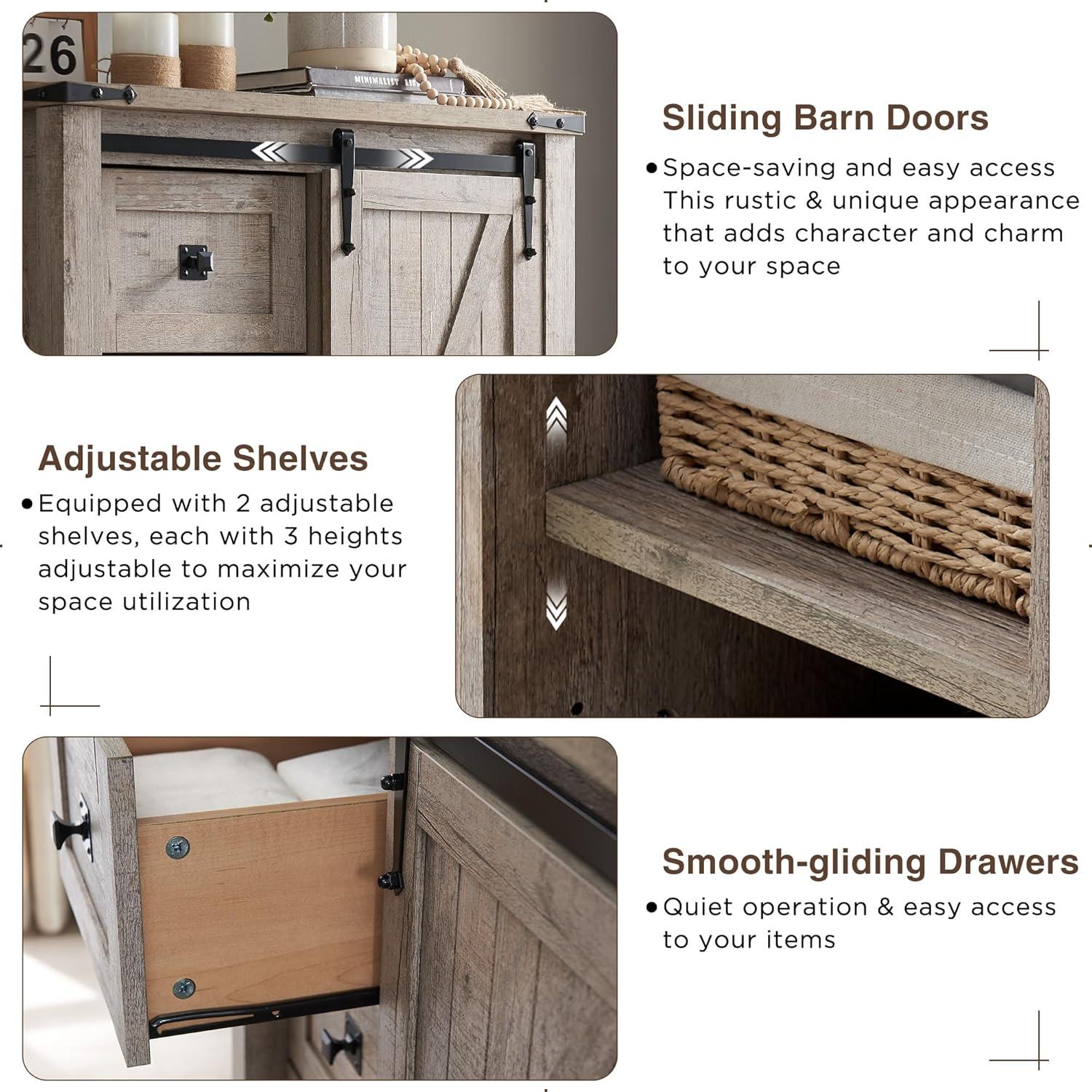 Farmhouse 5 Chest of Drawers, Tall Drawers Dresser with Sliding Barn Door