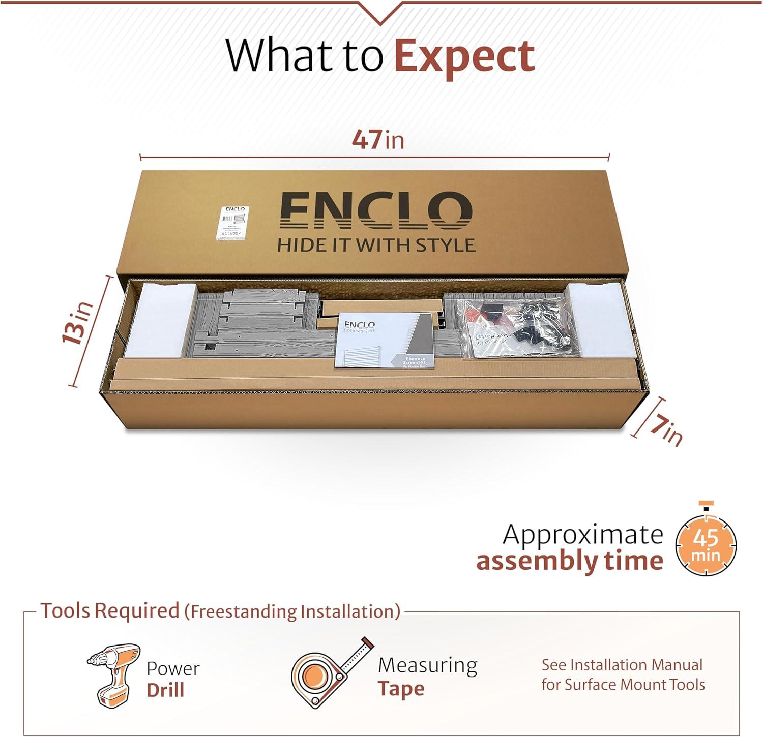 44in H x 46in W x 9.5in L (1 Screen w/ Planter) Freestanding Enclo Florence Ash Color Privacy Fence Screen with Planter Box, Outdoor Vinyl Privacy Screen Panel for Patio & Air Conditioner, EC18007