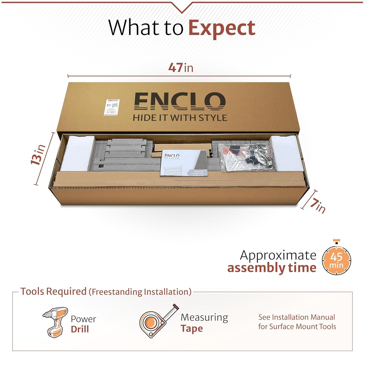 44in H x 46in W x 9.5in L (1 Screen w/ Planter) Freestanding Enclo Florence Ash Color Privacy Fence Screen with Planter Box, Outdoor Vinyl Privacy Screen Panel for Patio & Air Conditioner, EC18007