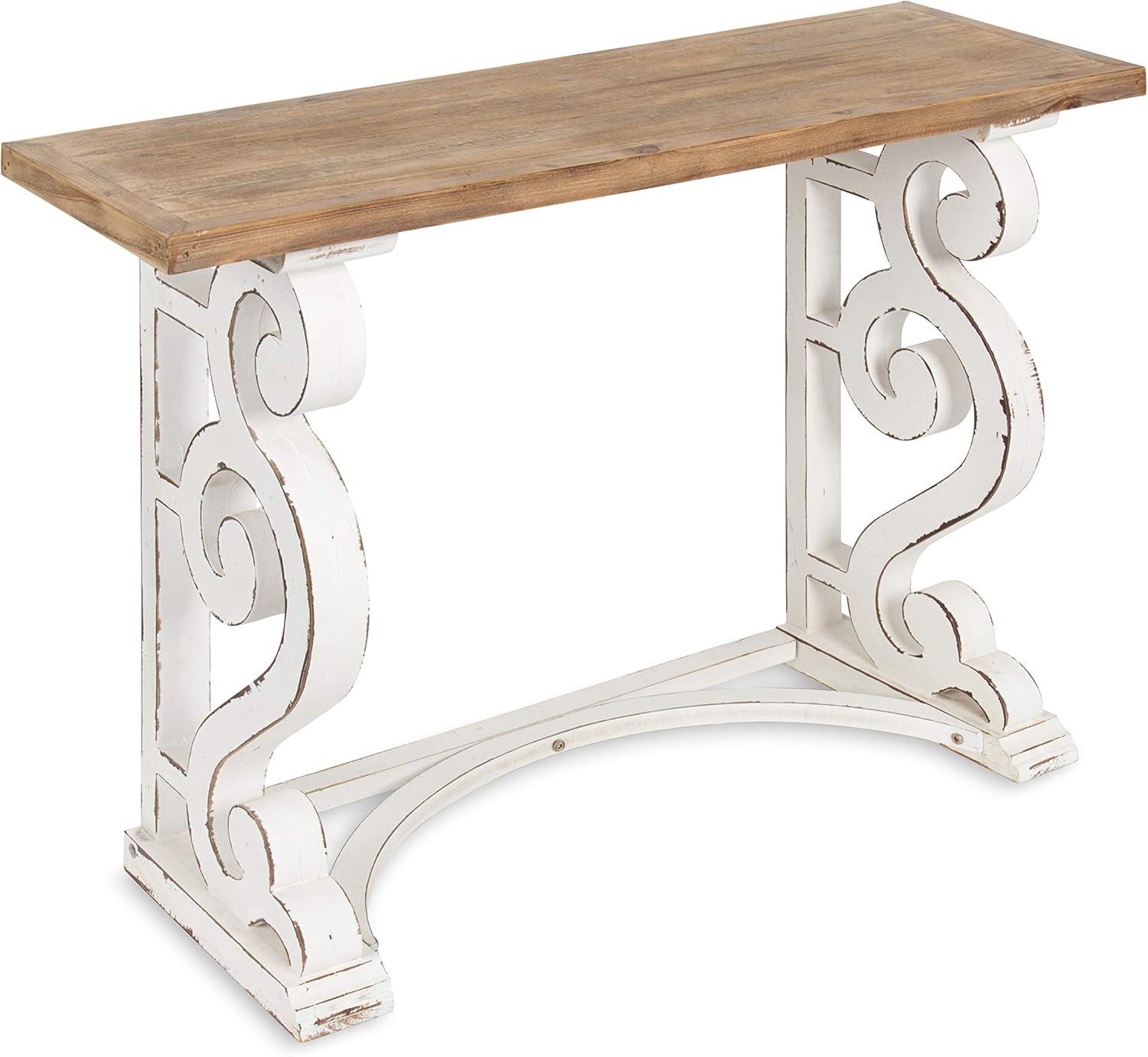 Kate and Laurel Wyldwood Country French Solid Wood Console table - Rustic/White legs - Natural Wood top 42 Inches Wide x 14 Inches Deep x 30 Inches Tall