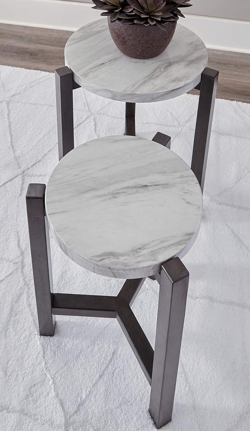 Gray and White Round Wood Transitional Accent Table