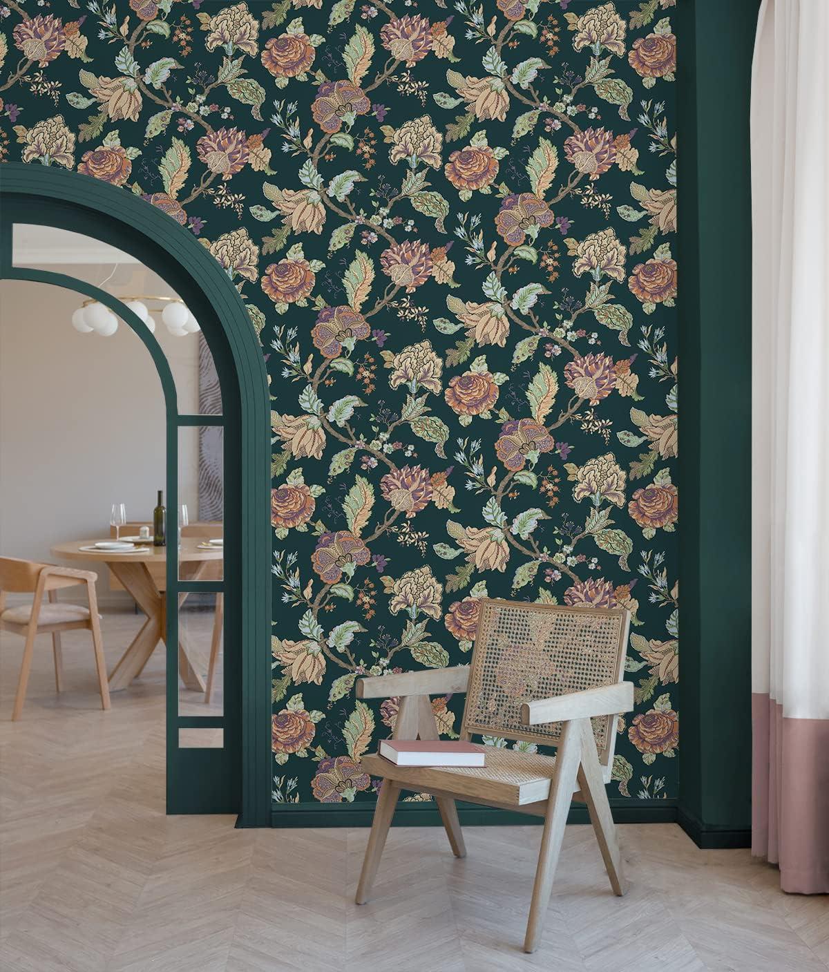 NextWall  Kianna Jacobean Peel and Stick Wallpaper 20.5 in. W x 18 ft. L - Victorian Jade