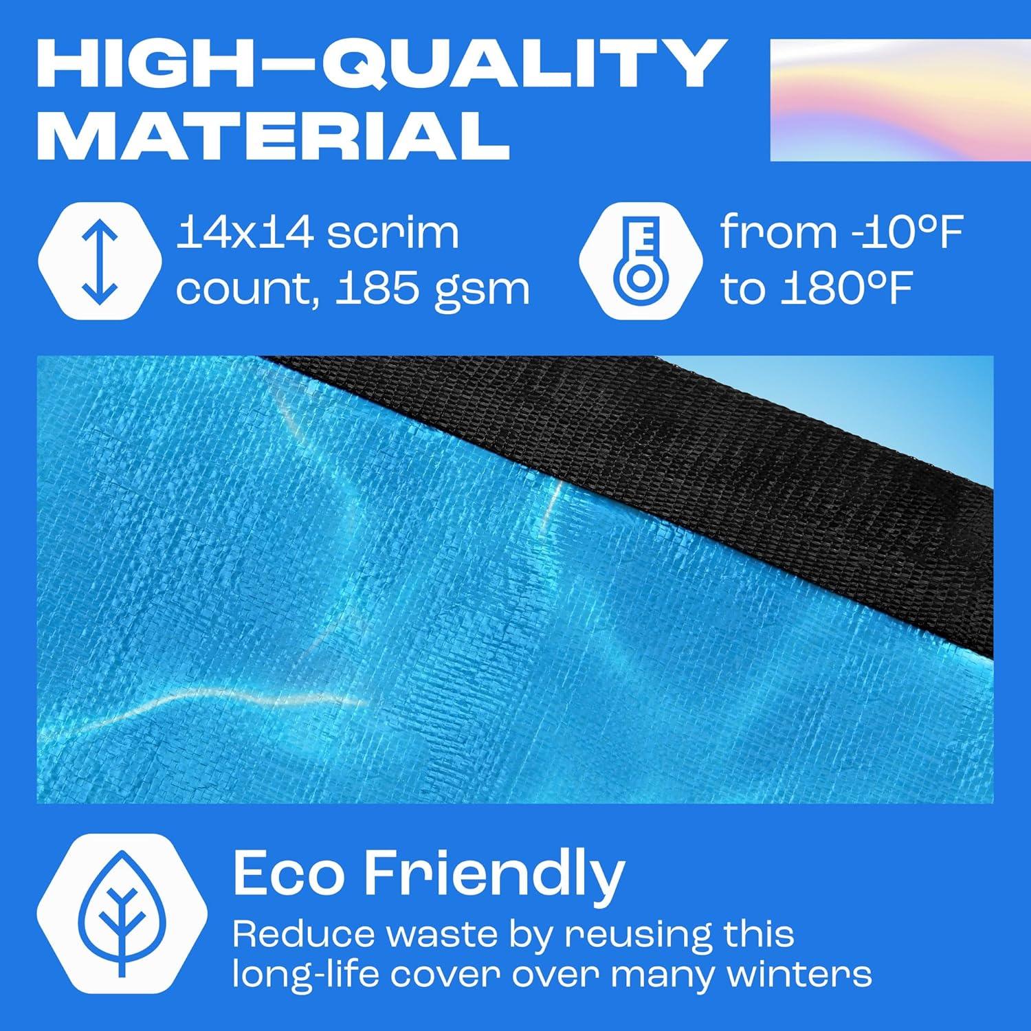 24ft Round Blue Above Ground Pool Cover with Steel Cable