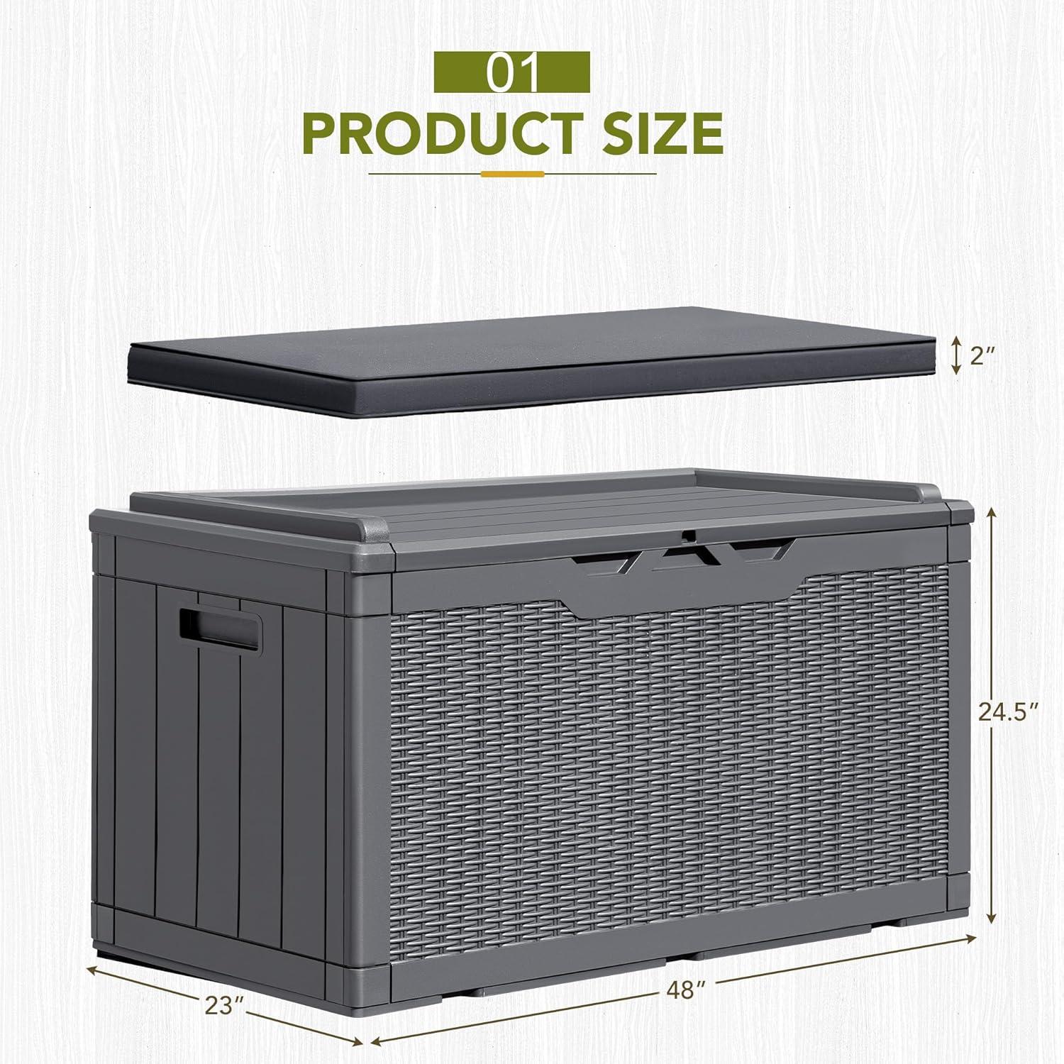 Gray Lockable Weather-Resistant Plastic Deck Box with Cushion