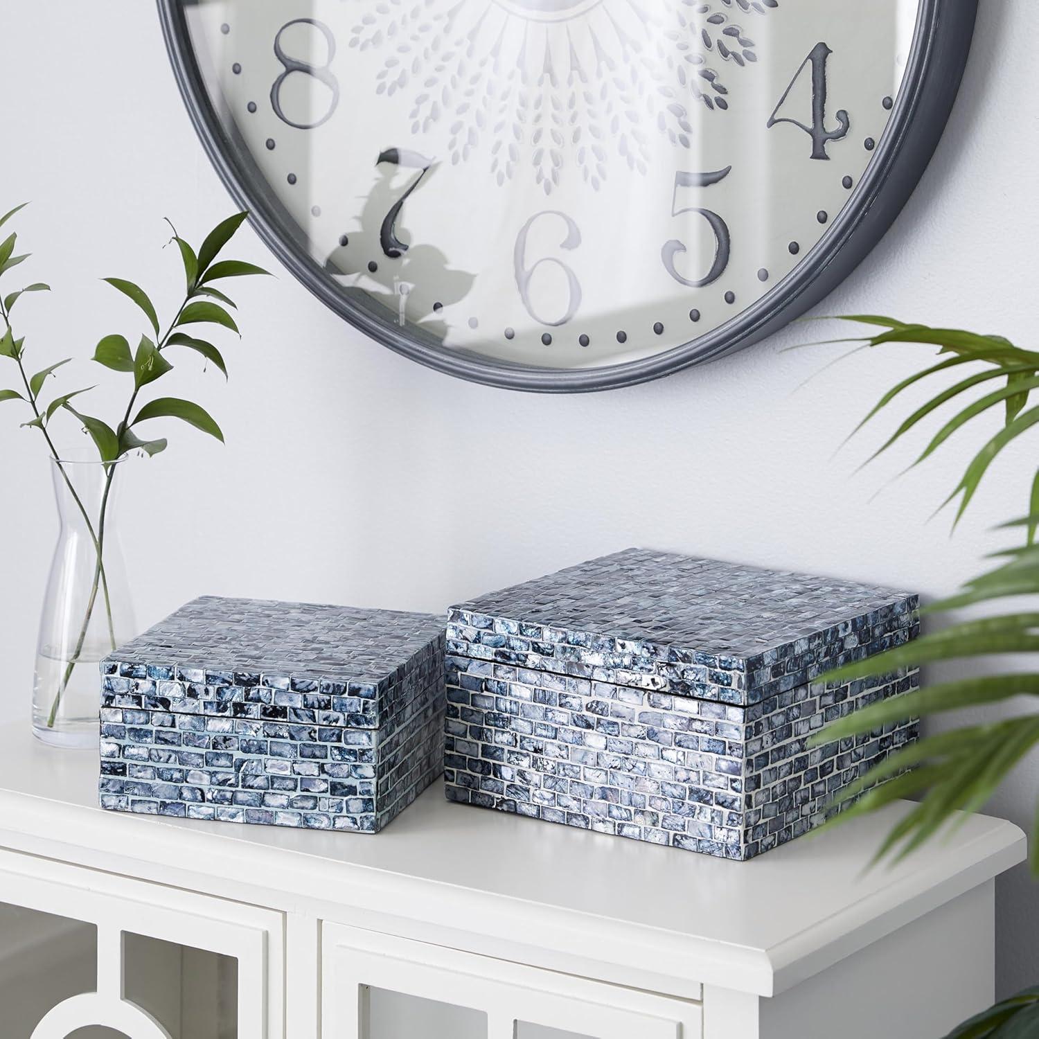 Set of 2 Shell Mosaic Patterned Wood Box White - Olivia & May