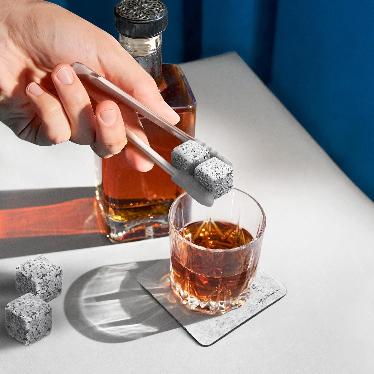 A&A Wonders Premium Whiskey Stones 100% Natural Granite Set of 4 Chilling Rocks Stone Reusable Ice Cubes for Drinks with Velvet Carrying Pouch, Gift for Whiskey Lovers