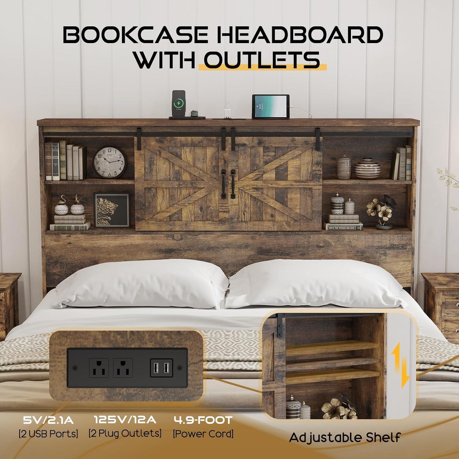 Tryston Sherell Wooden Bookcase Bed Frame