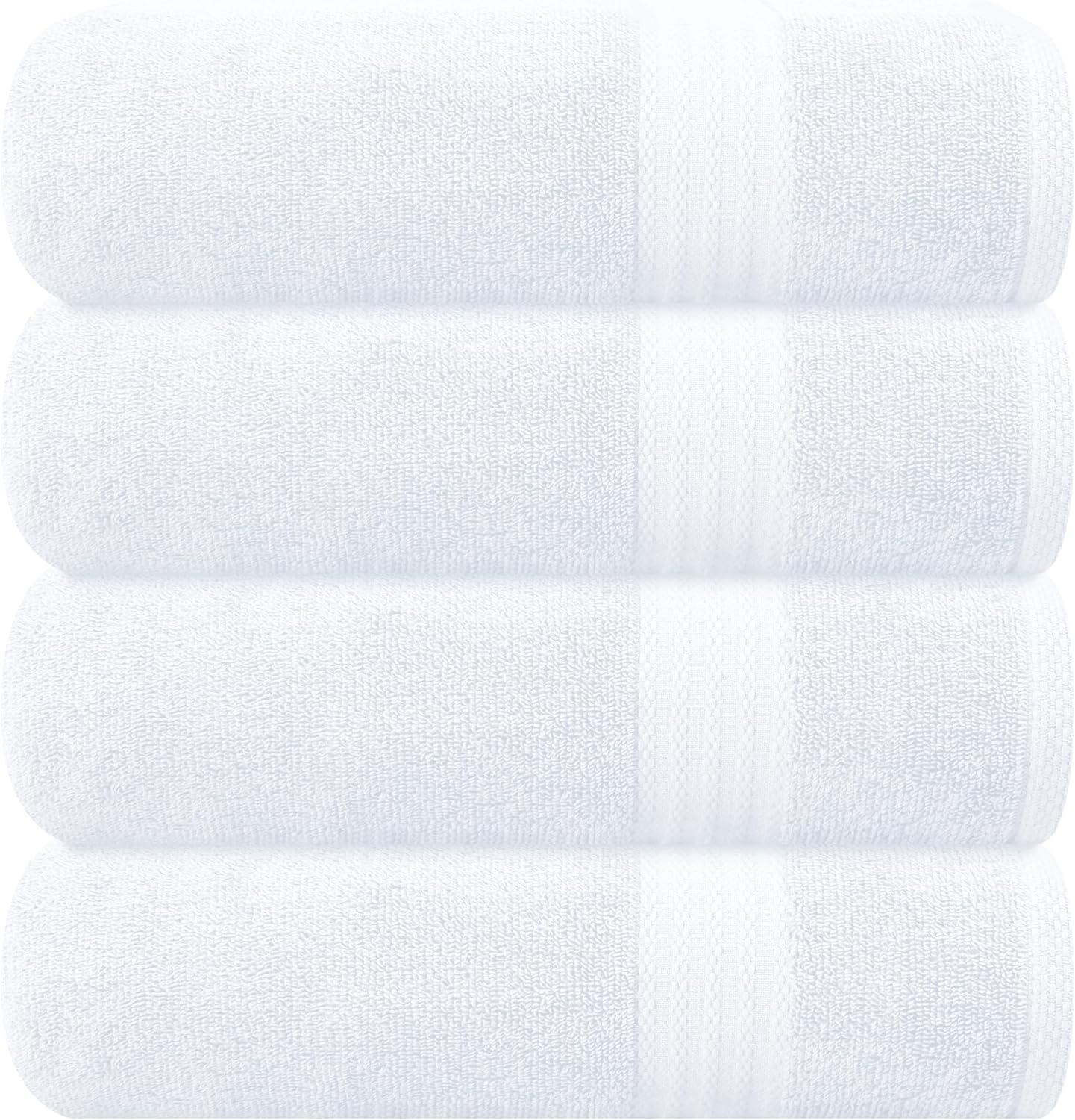 GLAMBURG Premium Cotton 4 Pack Bath Towel Set - 100% Pure Cotton - 4 Bath Towels 27x54 - Ideal for Everyday use - Ultra Soft & Highly Absorbent - White