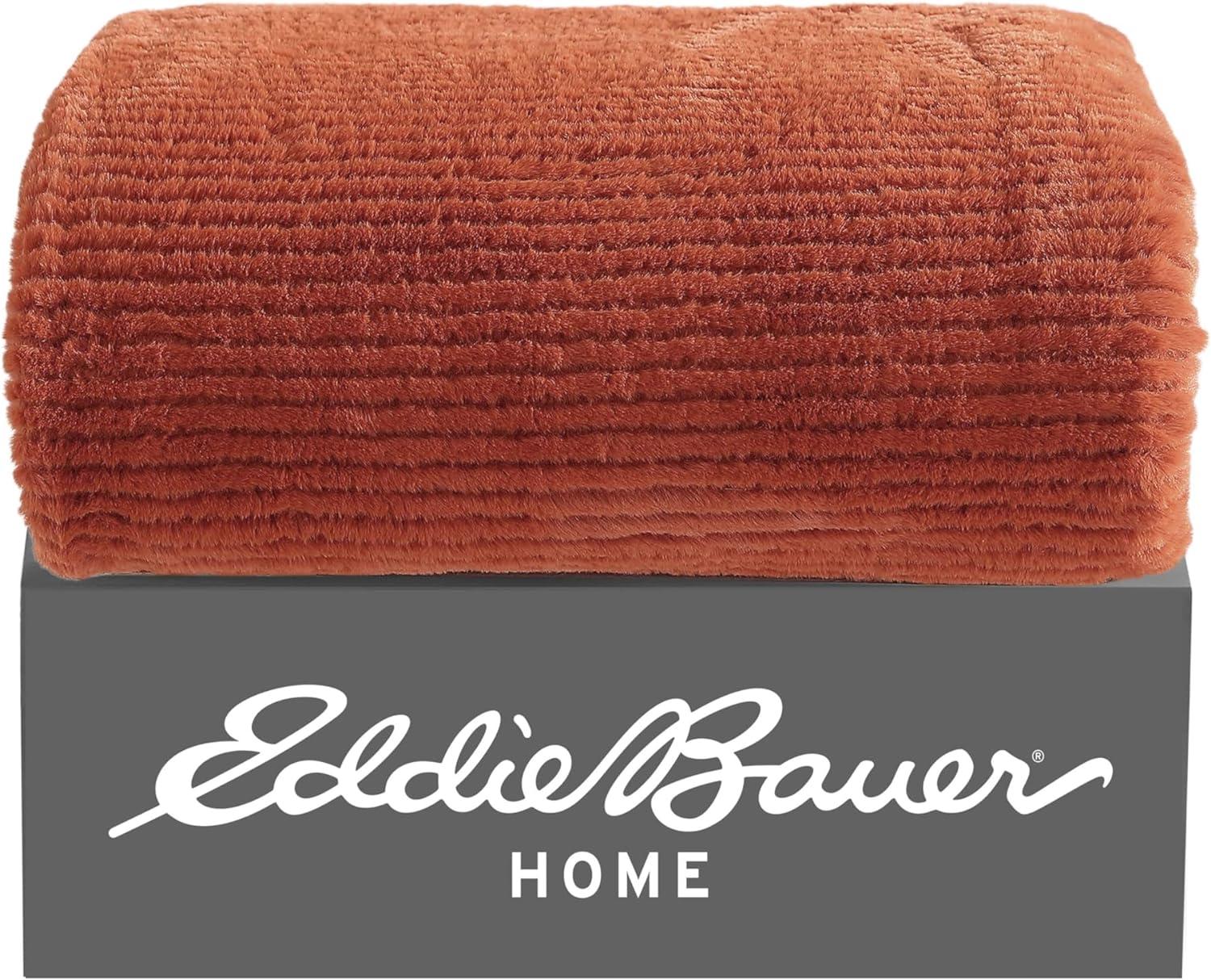 Eddie Bauer Ribbed Textured Stripe Solid Plush Throw Blanket