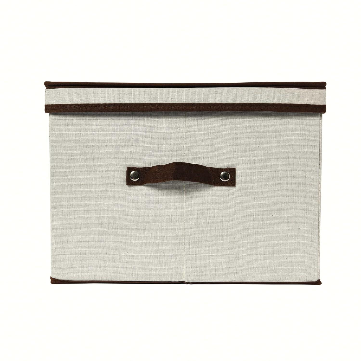 Large Serveware Storage Box, Polyester Canvas with Fiberboard Sides, 3 Protective Pouches, Fully Removable Lid, Natural with Brown Trim