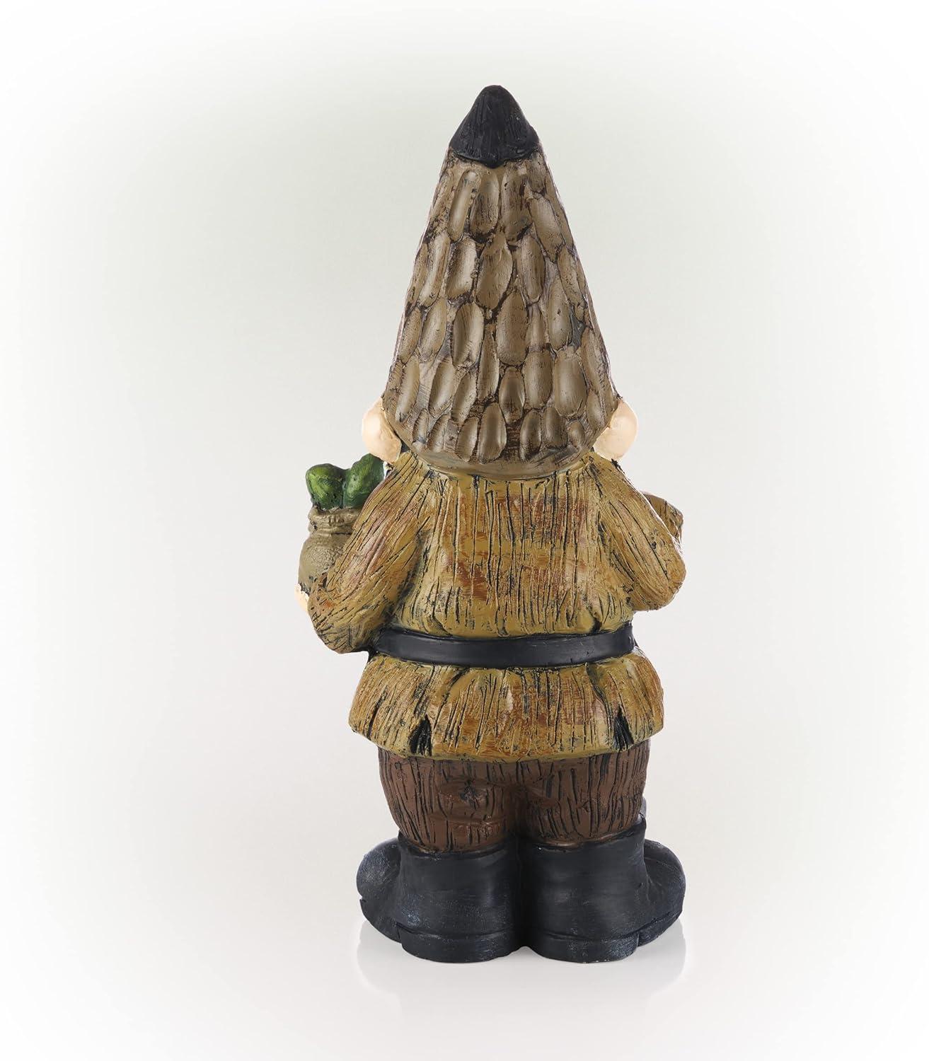 Alpine Corporation 7" x 6" x 16" Polystone Gnome with Shovel Garden Statue, Brown